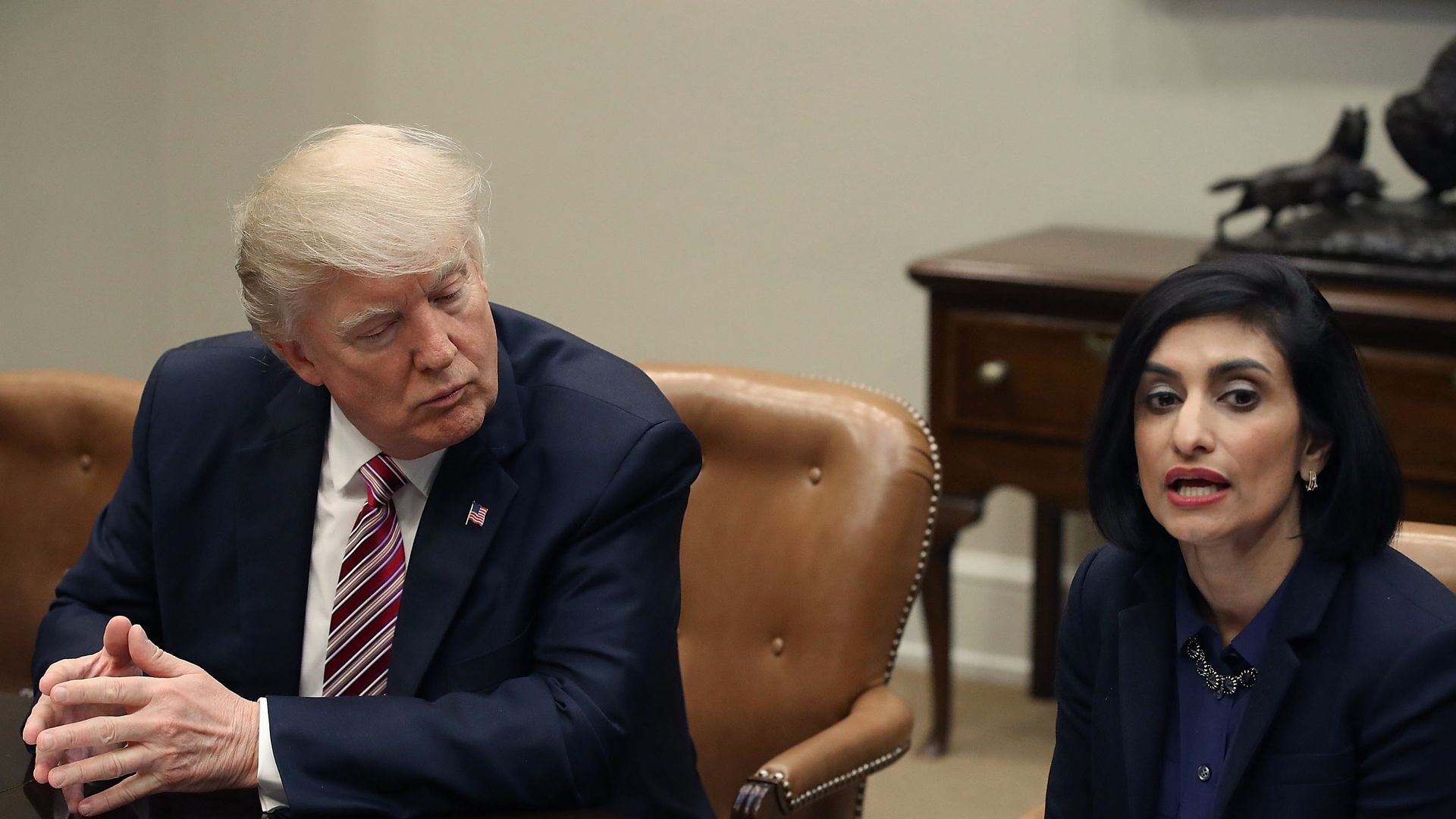 President Trump listens to CMS Administrator Seema Verma