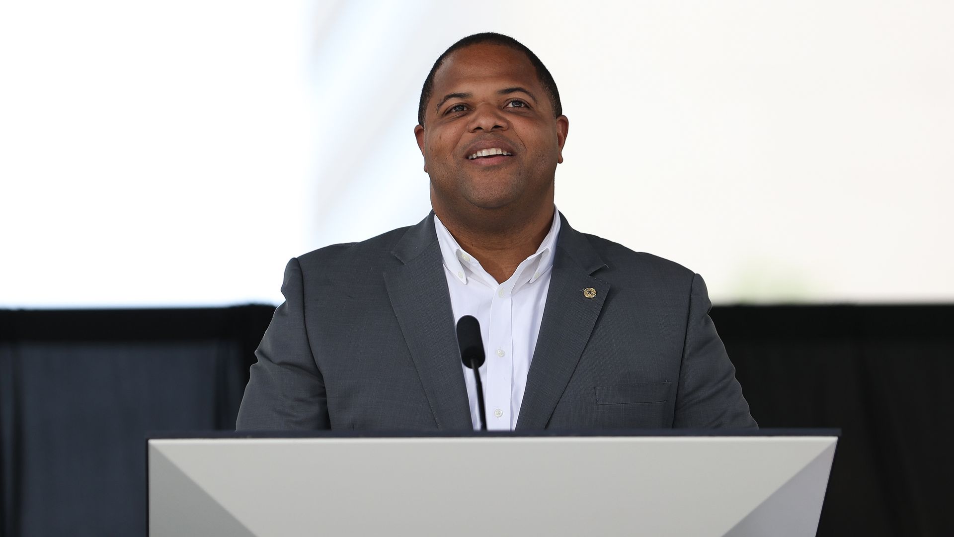 Mayor Eric Johnson at a microphone