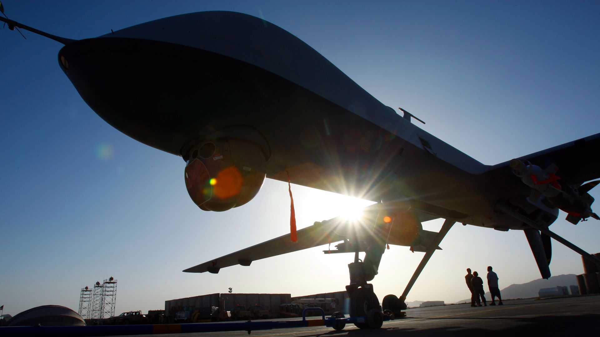 A predator drone on a runway in Kandahar, Afghanistan