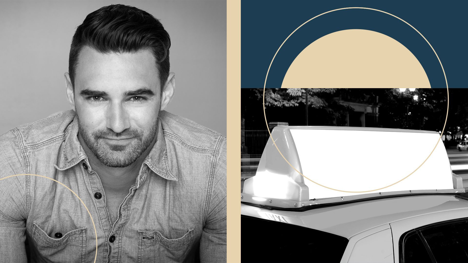 Photo illustration of Jeff Cripe, CEO of Ara Labs, with a car-top display and circles in the background.