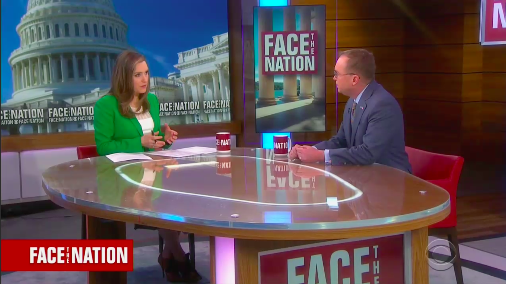 CBS' "Face the Nation" host Margaret Brennan and White House chief of staff Mick Mulvaney 