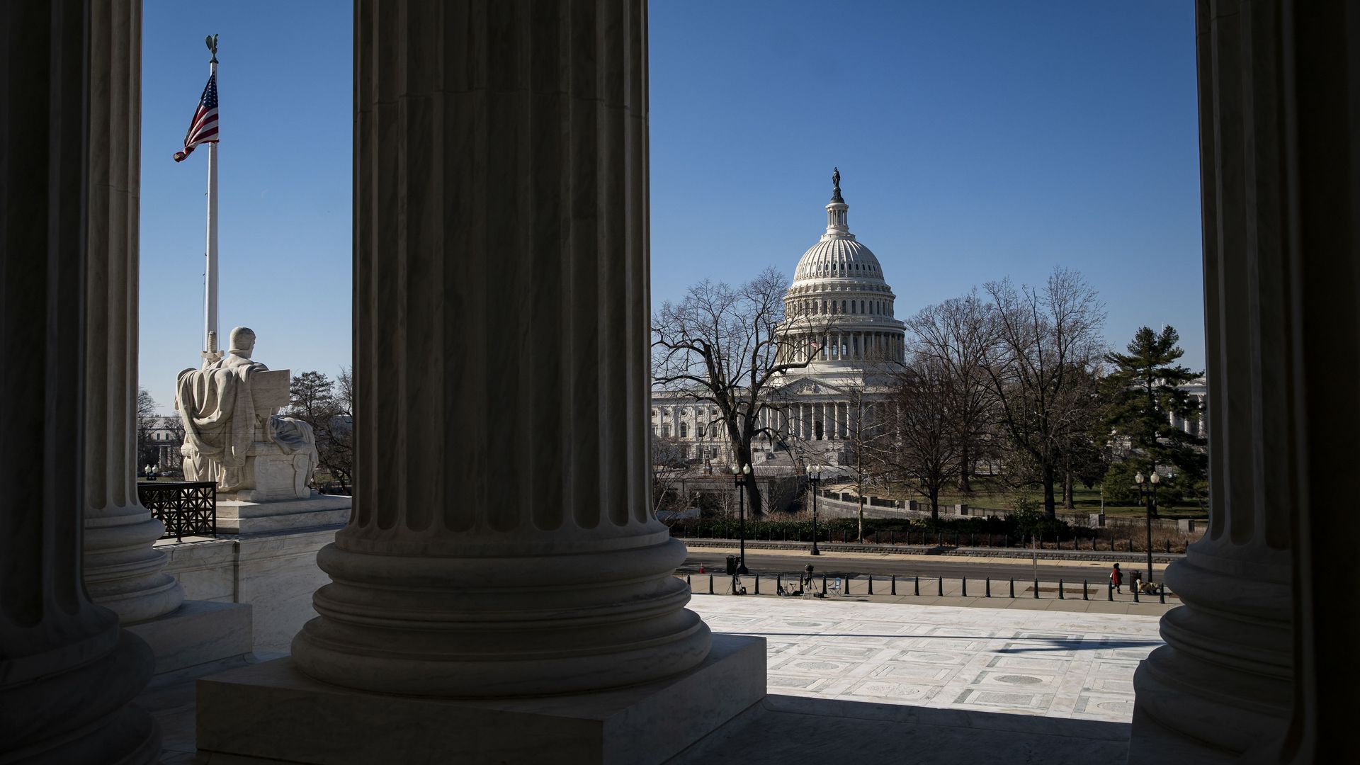 The U.S. Capitol from the steps of the U.S. Supreme Court in Washington, D.C., U.S.