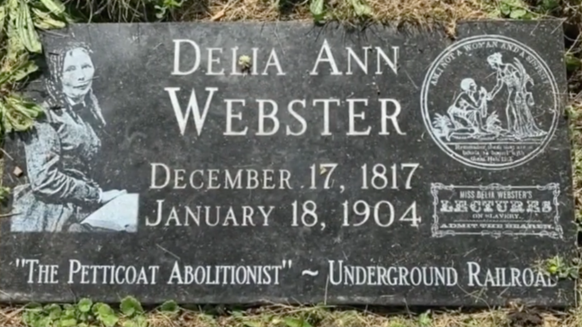 A photo of Delia Webster's gravestone.