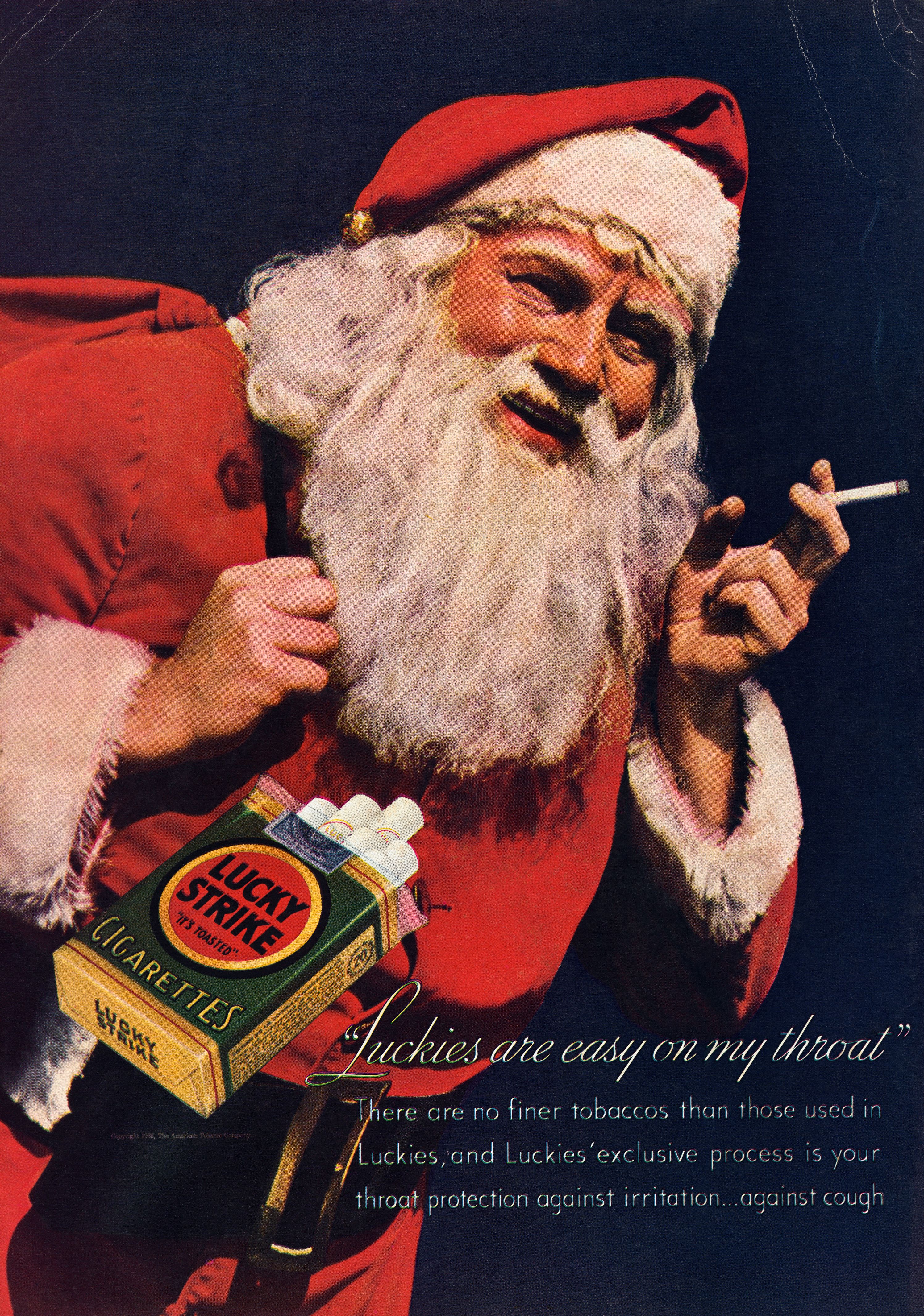 Santa selling Lucky Strike cigarettes