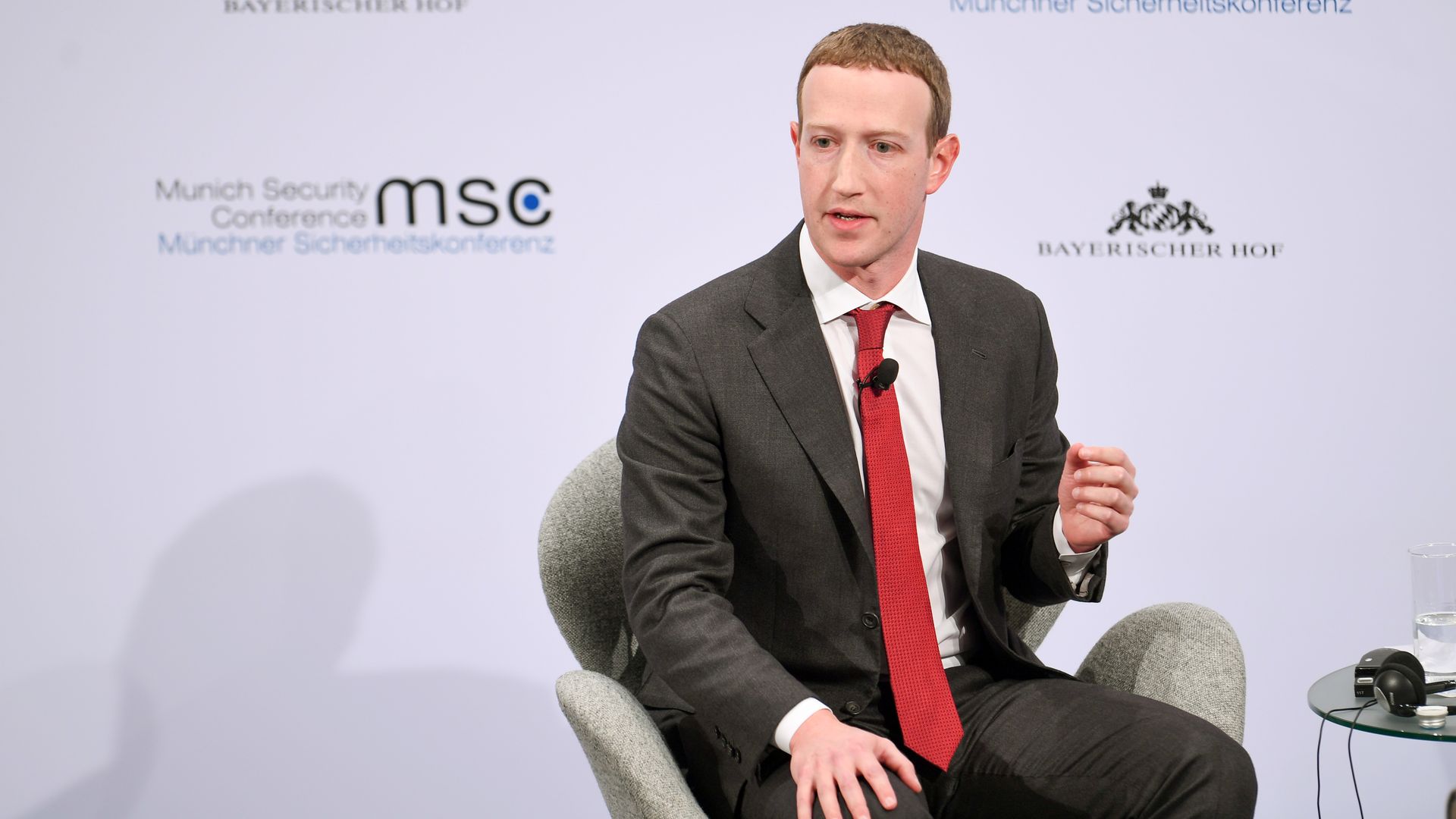 Facebook CEO Mark Zuckerberg speaking at an event during the Munich Conference