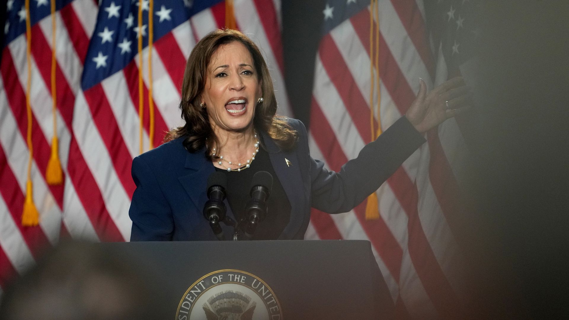 US Vice President Kamala Harris speaks during a campaign event in Milwaukee, Wisconsin, US, on Tuesday, July 23, 2024. Harris, thrust suddenly into the fray after Joe Biden announced Sunday that he wouldn't seek reelection, has spent the last two days clearing the field of other potential contenders