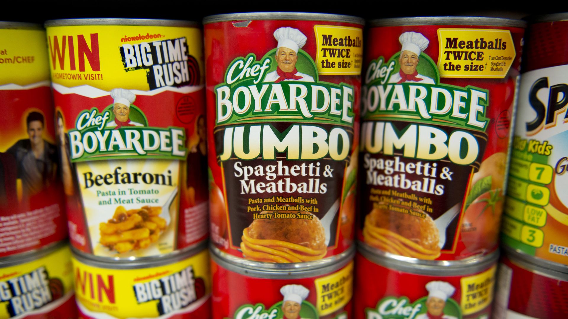 Chef Boyardee canned pasta on shelf