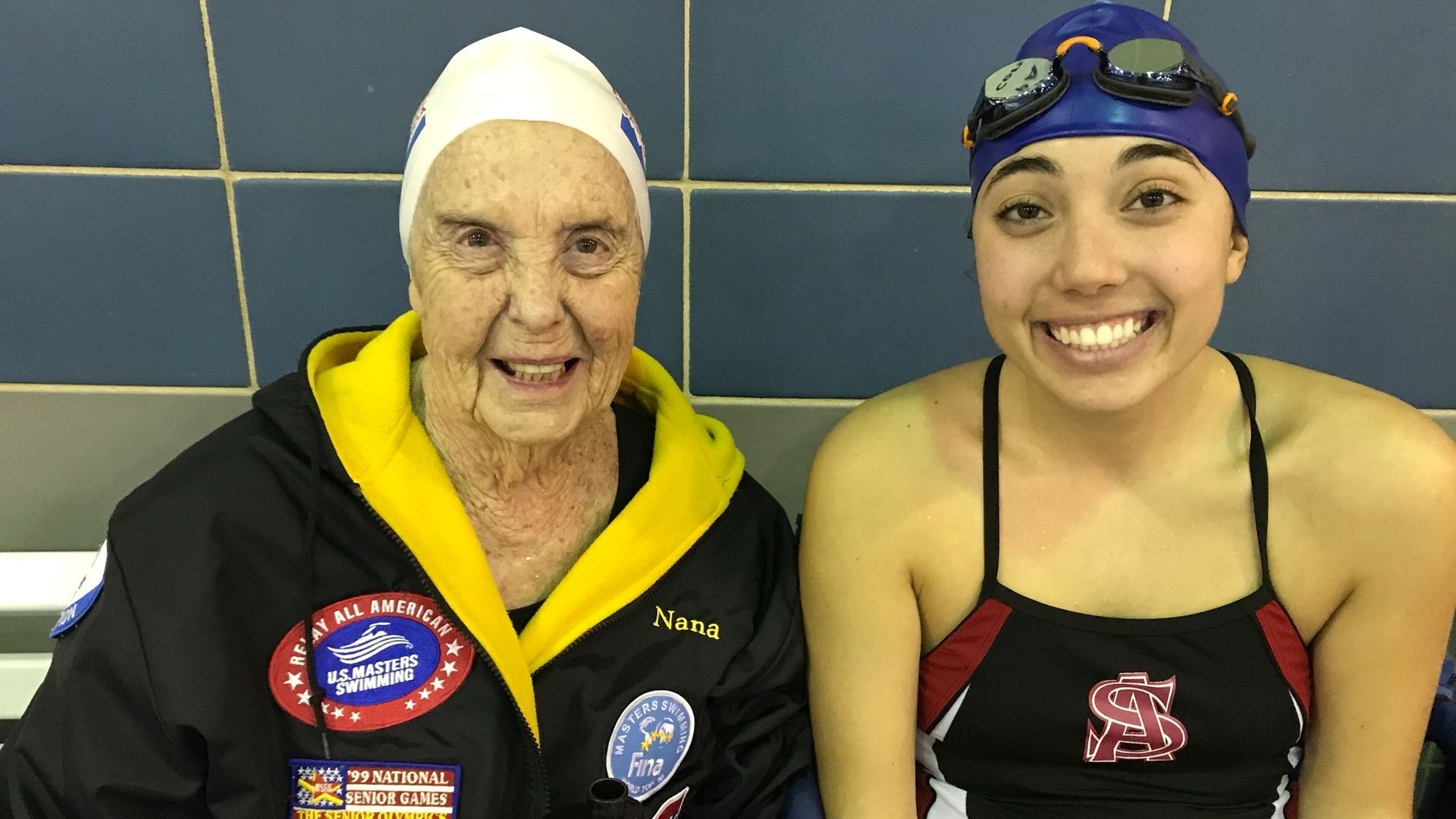 Nana and Selene at a swim meet