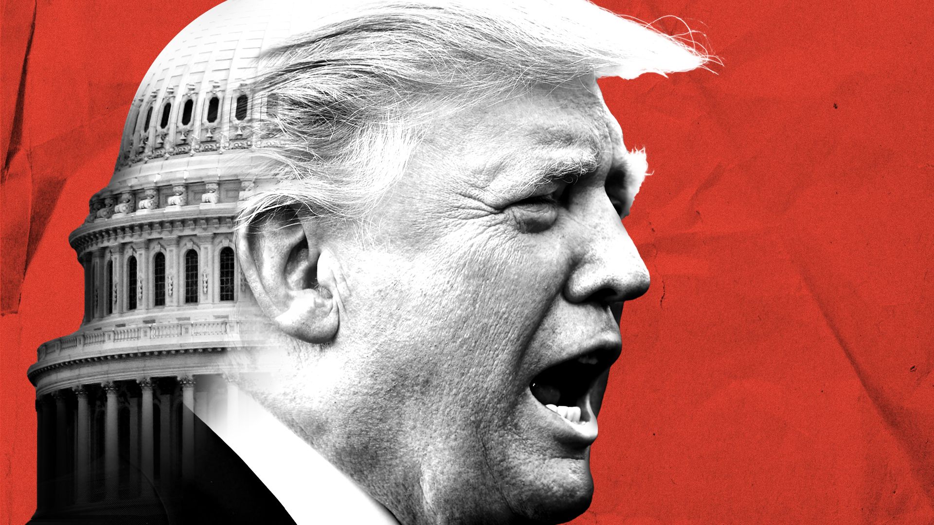 Photo illustration of President Trump's head blurring into the Capitol dome