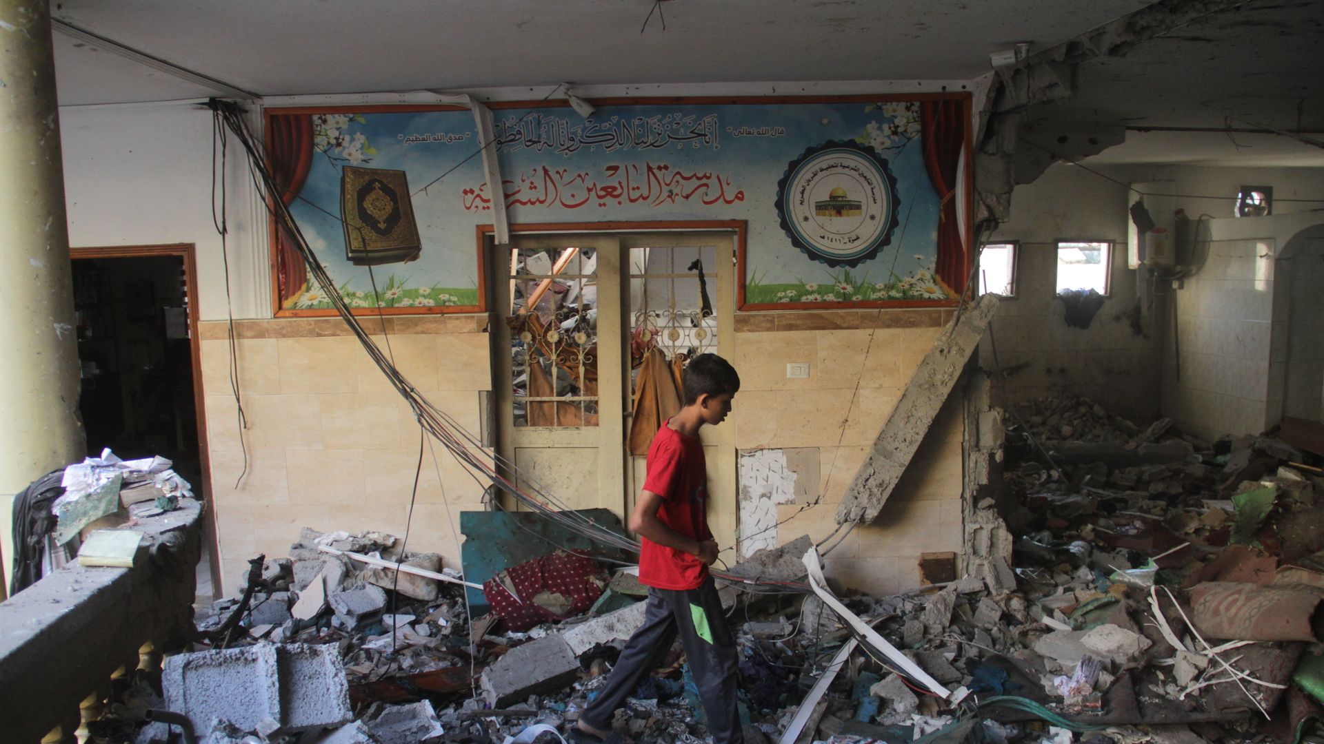 Palestinians inspect the destruction following the Israeli attack on the Al-Taba'een school complex in al-Daraj neighborhood of Gaza City, Gaza on August 10, 2024.