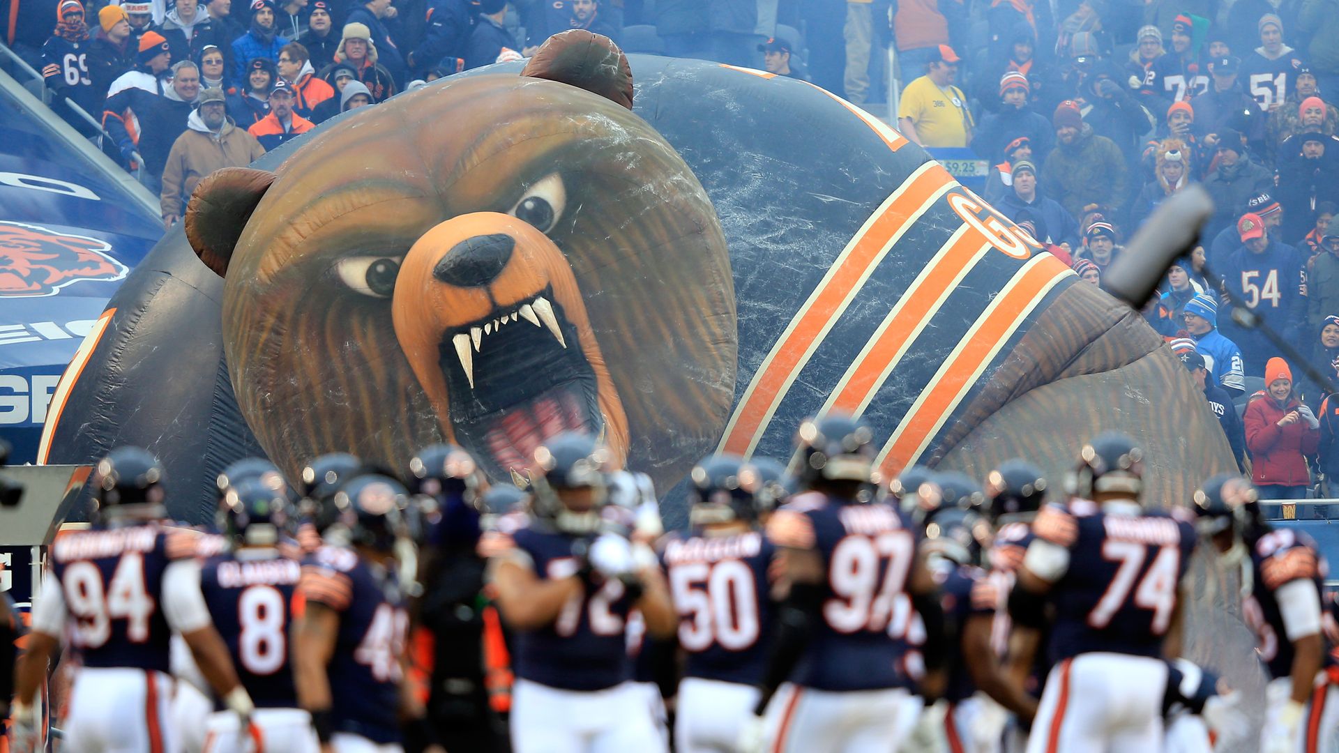 chicago bears with giant inflatable bear