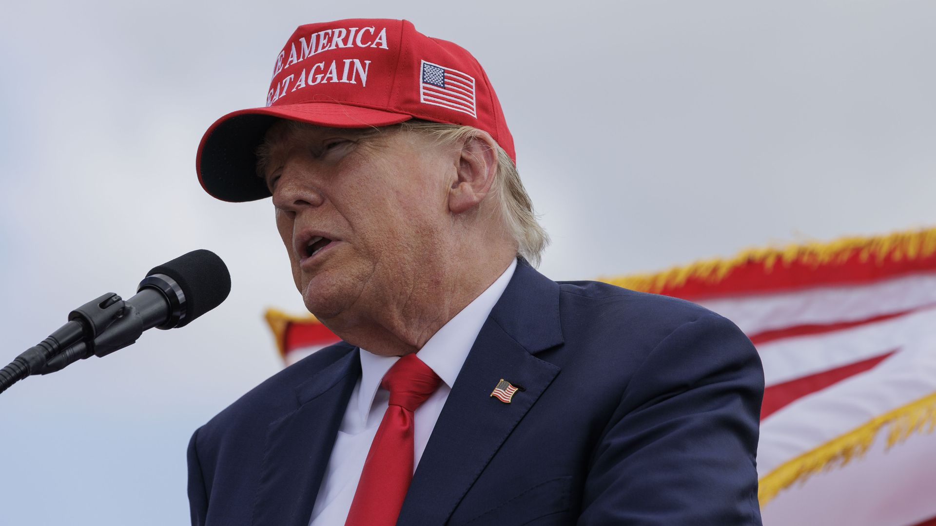 Former President Donald Trump gives remarks at the South Texas International airport on November 19, 2023 in Edinburg, Texas. 