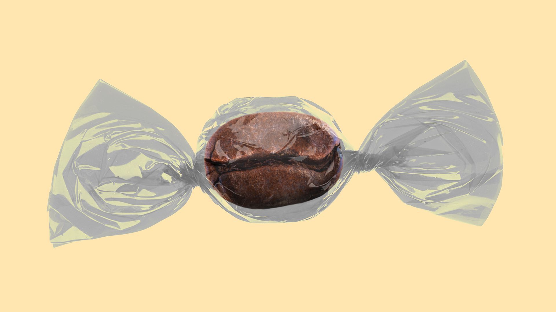 An illustration of a coffee bean in a candy wrapper