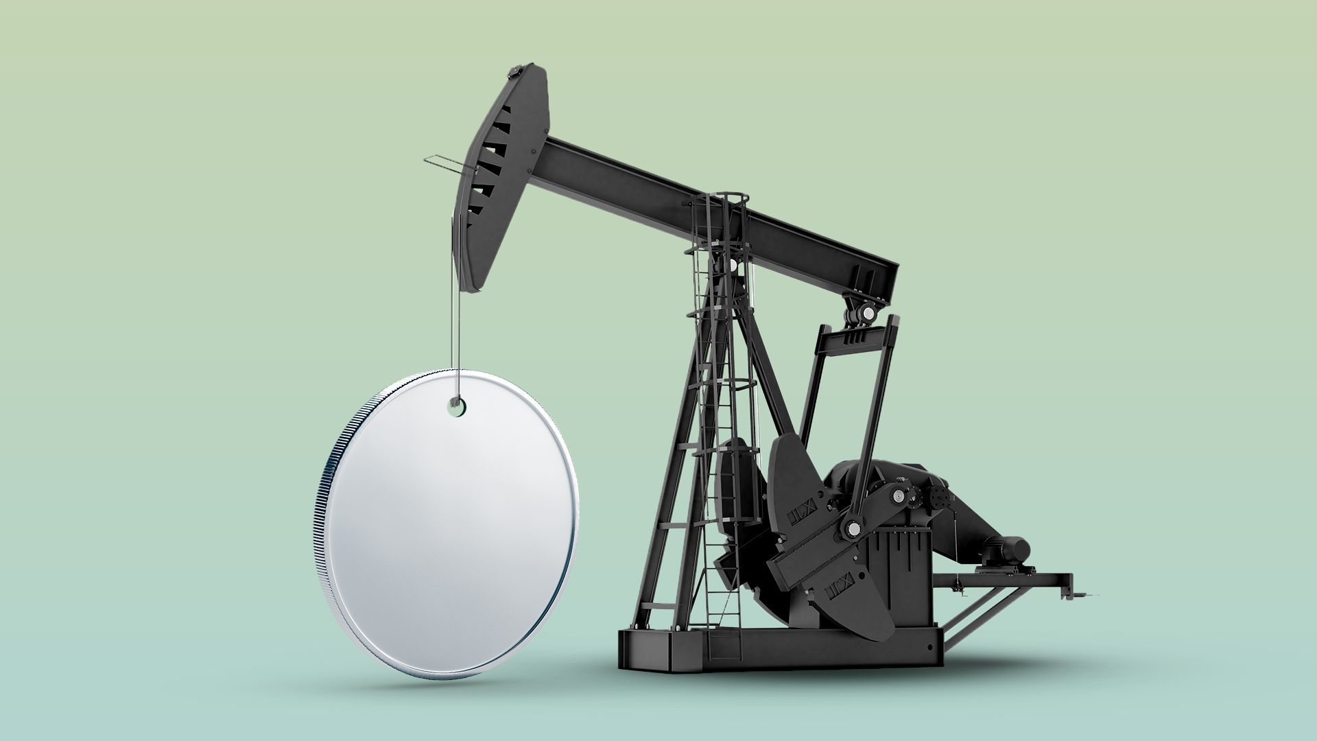Illustration of an oil rig pulling a large coin upward