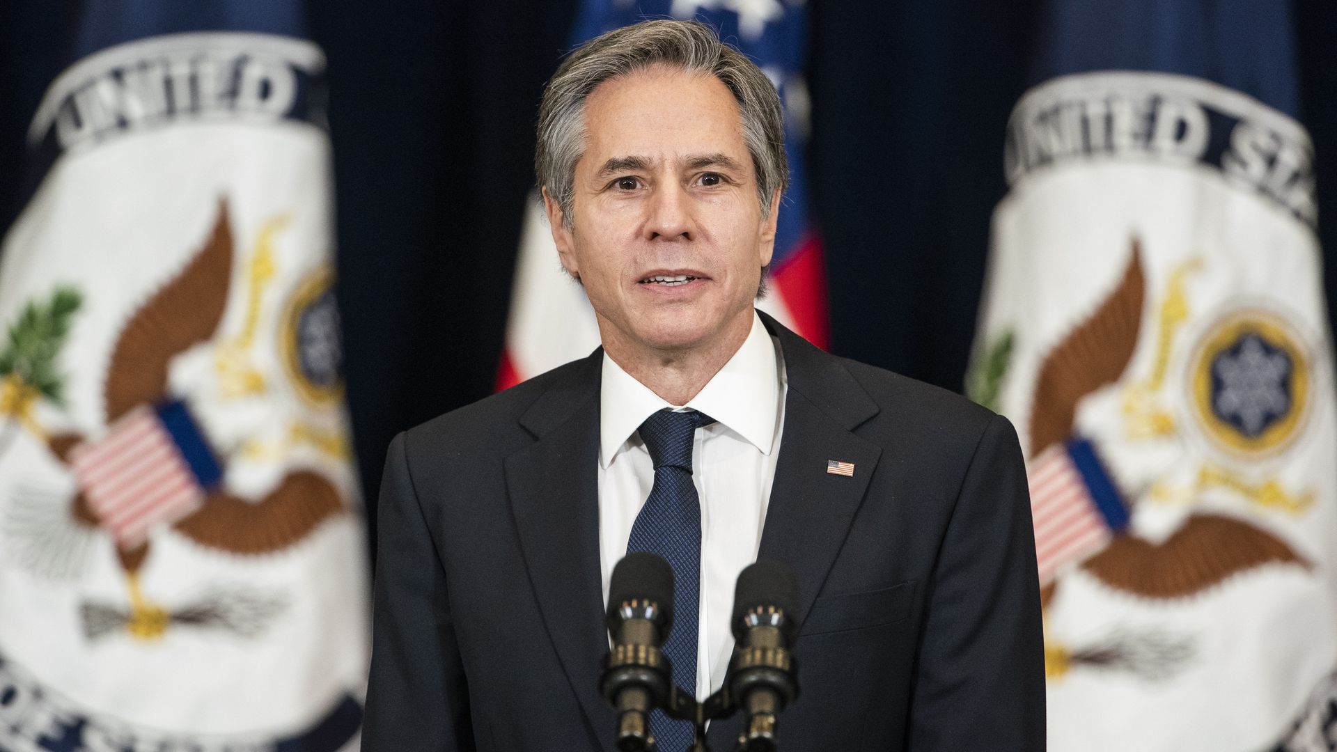 Antony Blinken, U.S. secretary of state, speaks at the State Department in Washington, D.C., U.S., on Thursday, Feb. 4