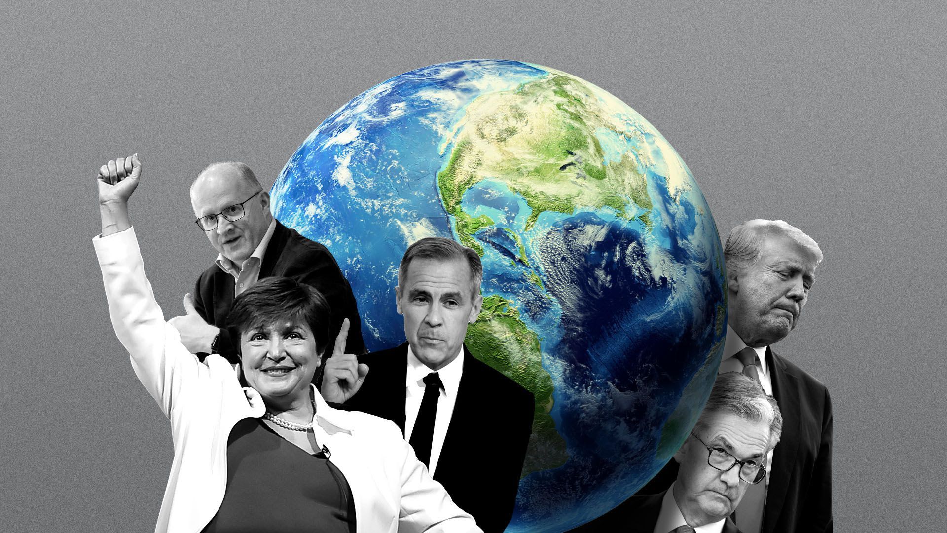 Illustration of world leaders rallying around the globe for climate change except the U.S. 