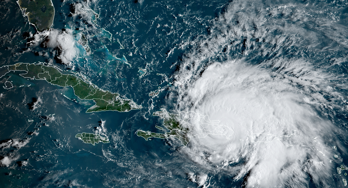Satellite image of Hurricane Fiona after making landfall in southwest Puerto Rico. 