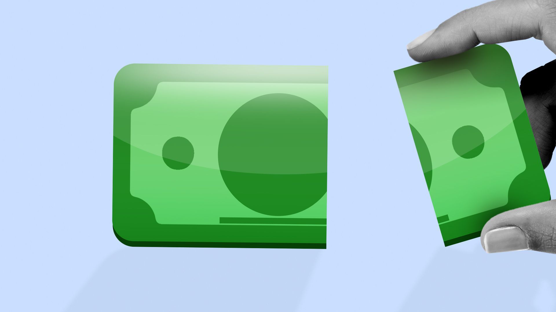 Illustration of a hand taking half of a dollar bill app icon
