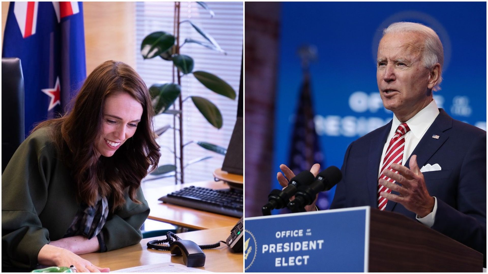 Combination images of New Zealand Prime Minister Jacinda Ardern and President-elect Joe Biden
