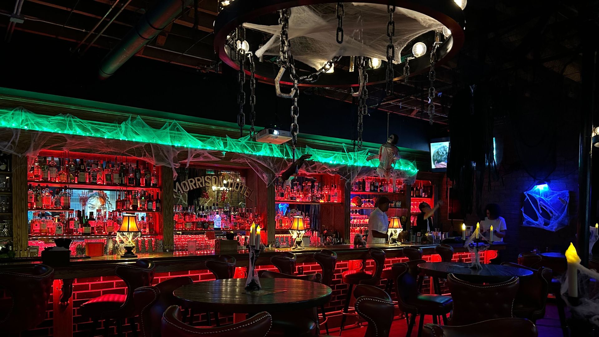 Bar with Halloween decorations. 