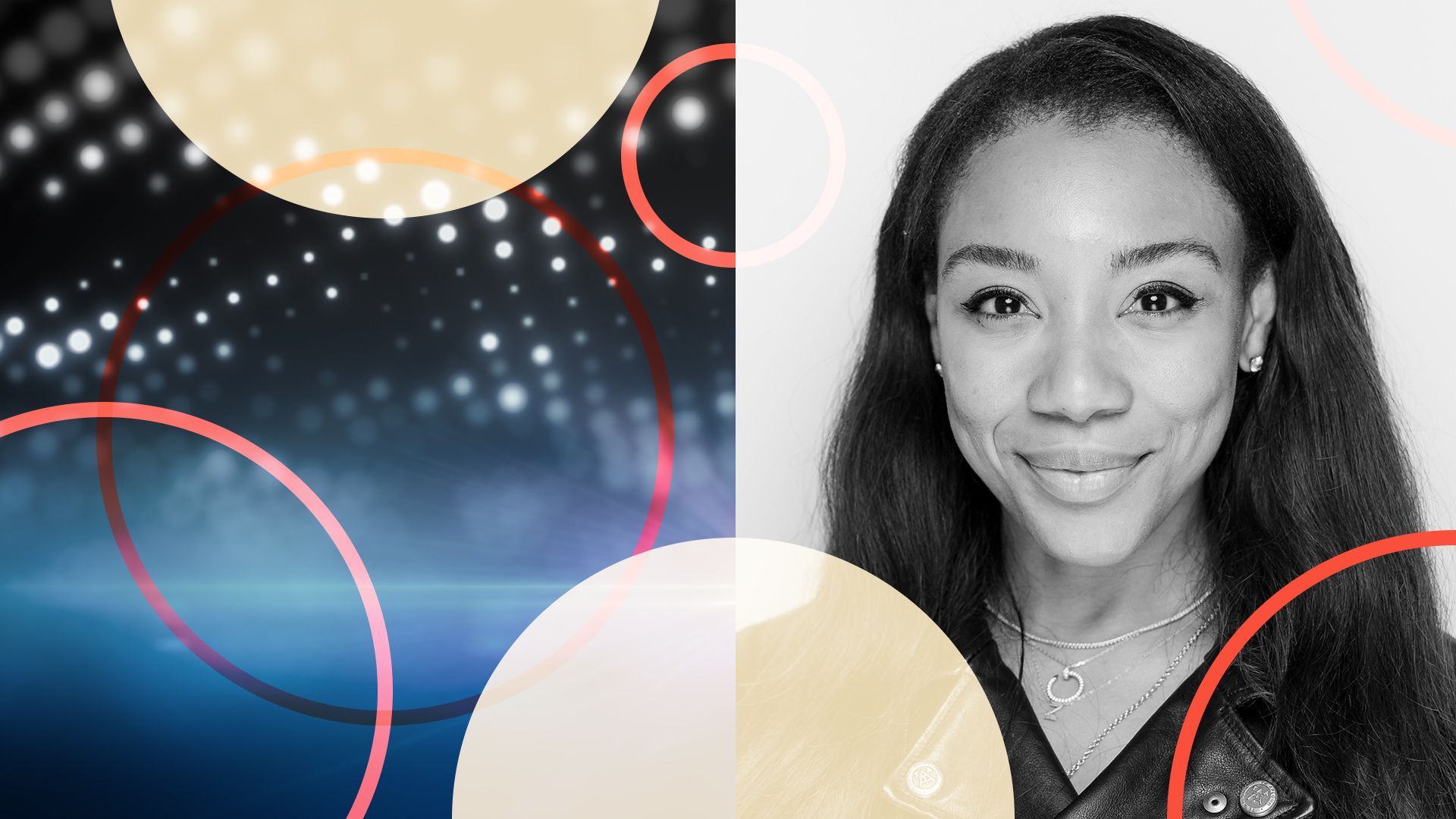 Photo illustration of Arielle Patrick surrounded by abstract shapes. 