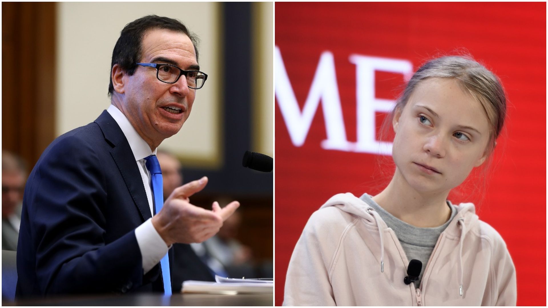 Treasury Secretary Steven Mnuchin and Greta Thunberg