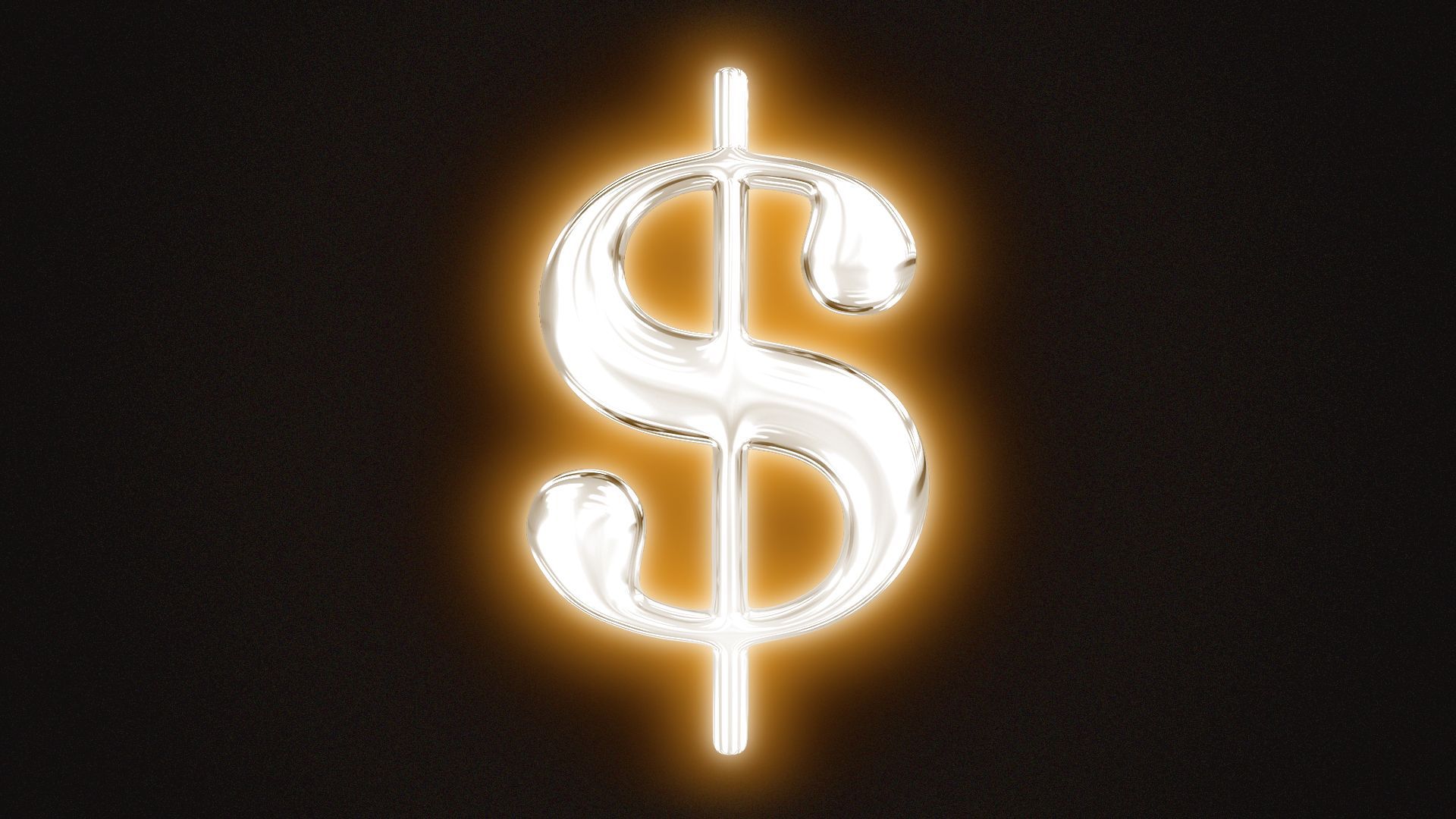 Illustration of a dollar sign made out of metal, and glowing very bright.
