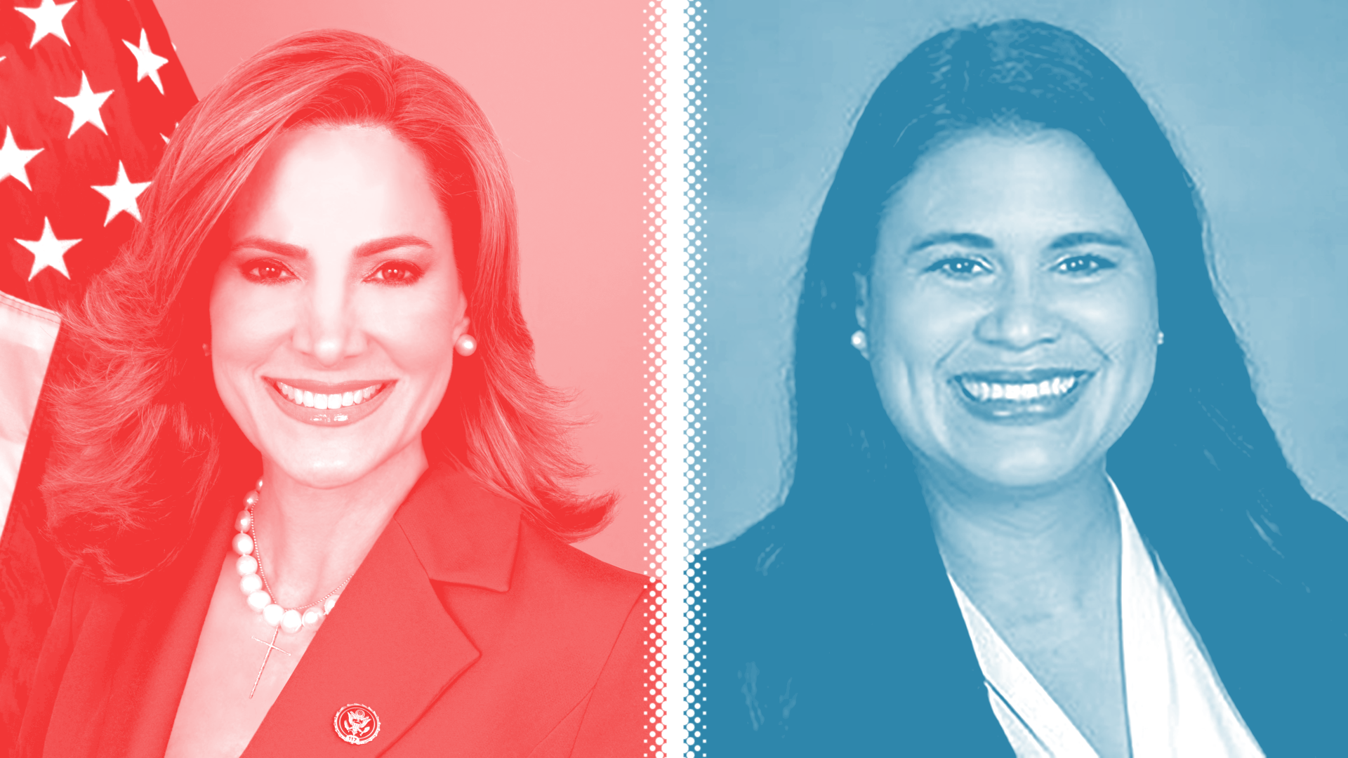 Photo illustration of Maria Elvira Salazar and Lucia Baez-Geller.
