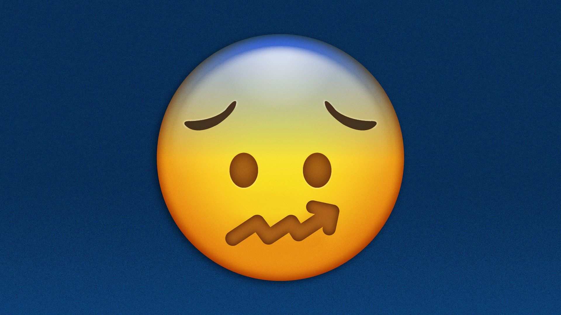 Illustration of a worried emoji with an upward trend line as the mouth. 