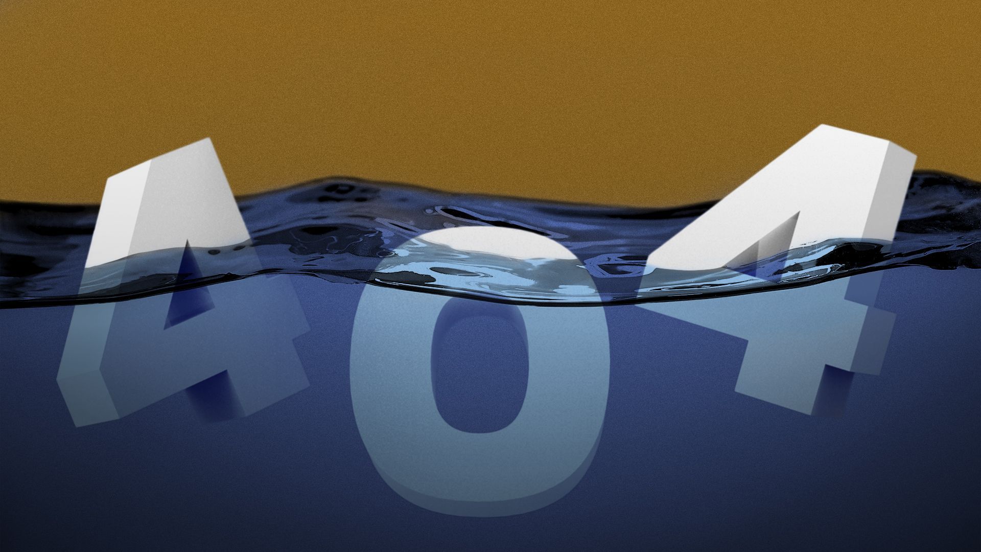 Illustration of 3D letters of "404" floating in water.