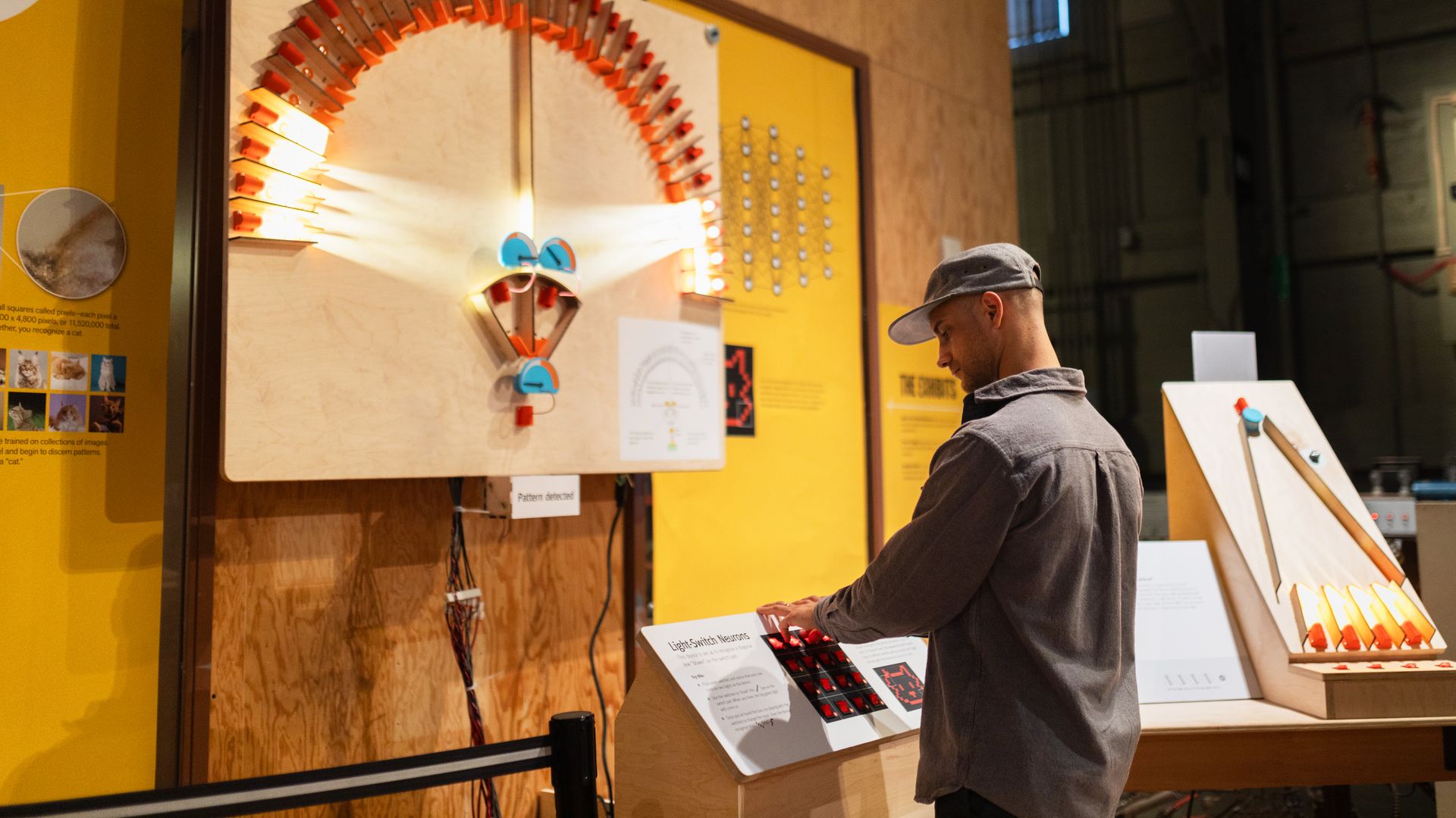 An exhibit at "Adventures in AI" that will get guests to experiment with a mechanical neural network. Photo: The Exploratorium.