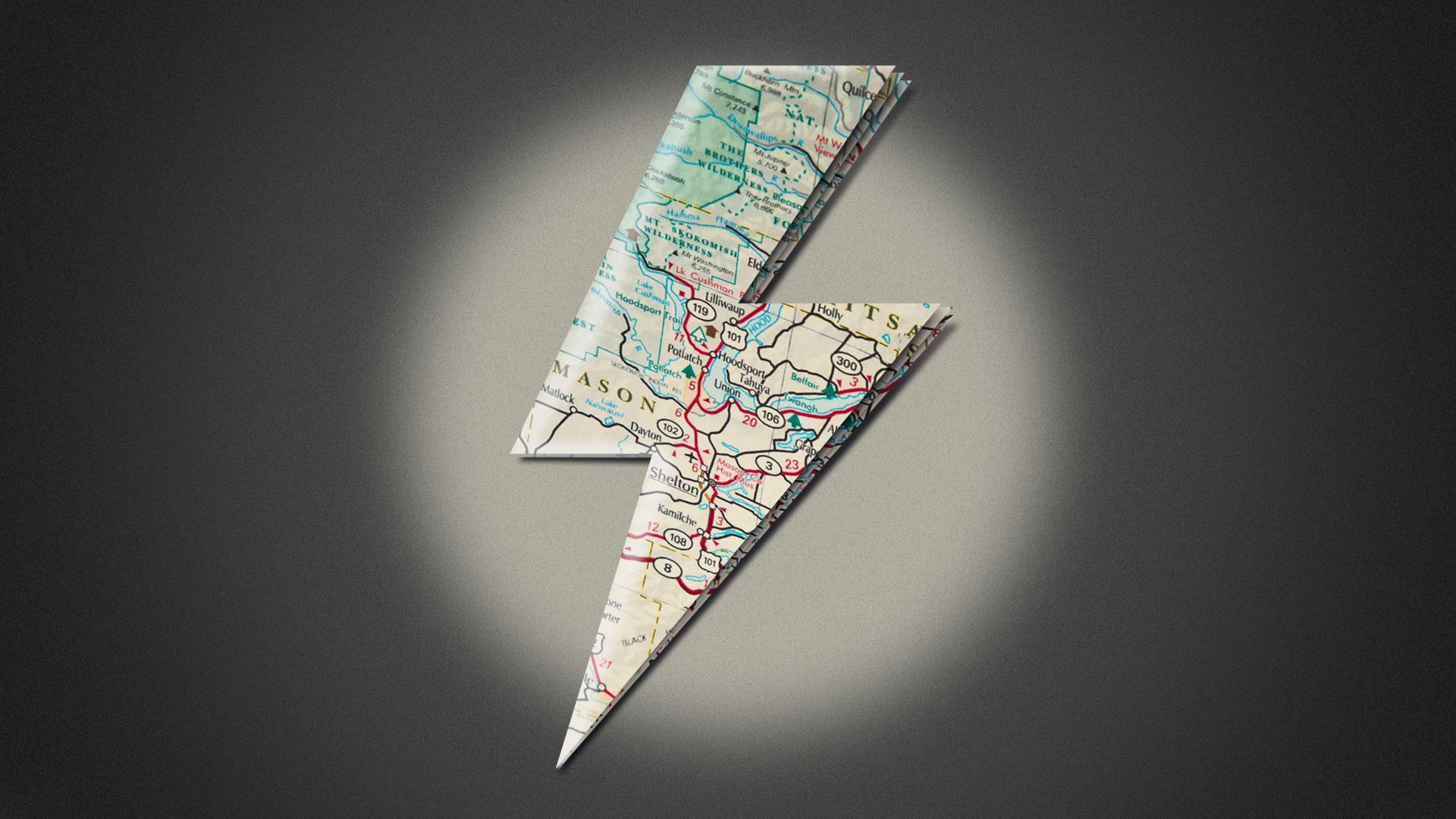 Illustration of a map in the shape of a lightning bolt