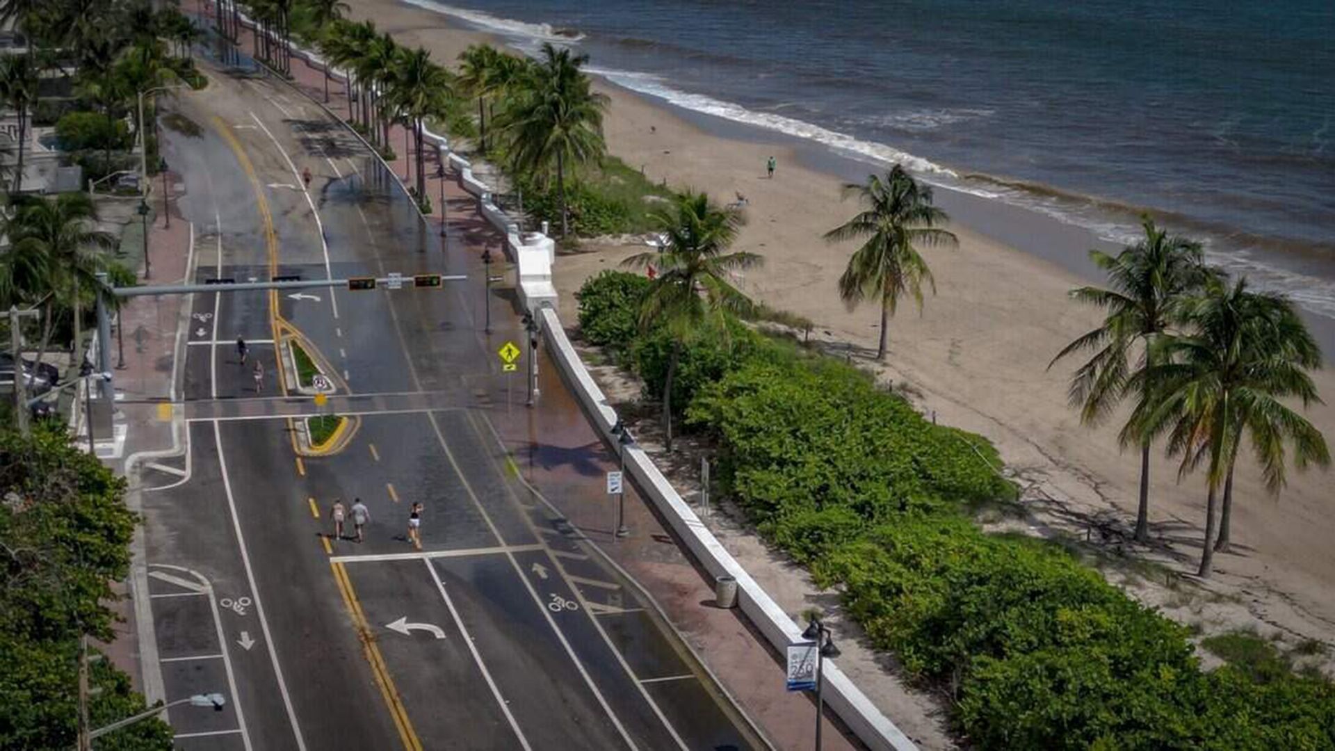 Aerial photo of a flooded portion of A1A and 119 Street in Fort Lauderdale. 