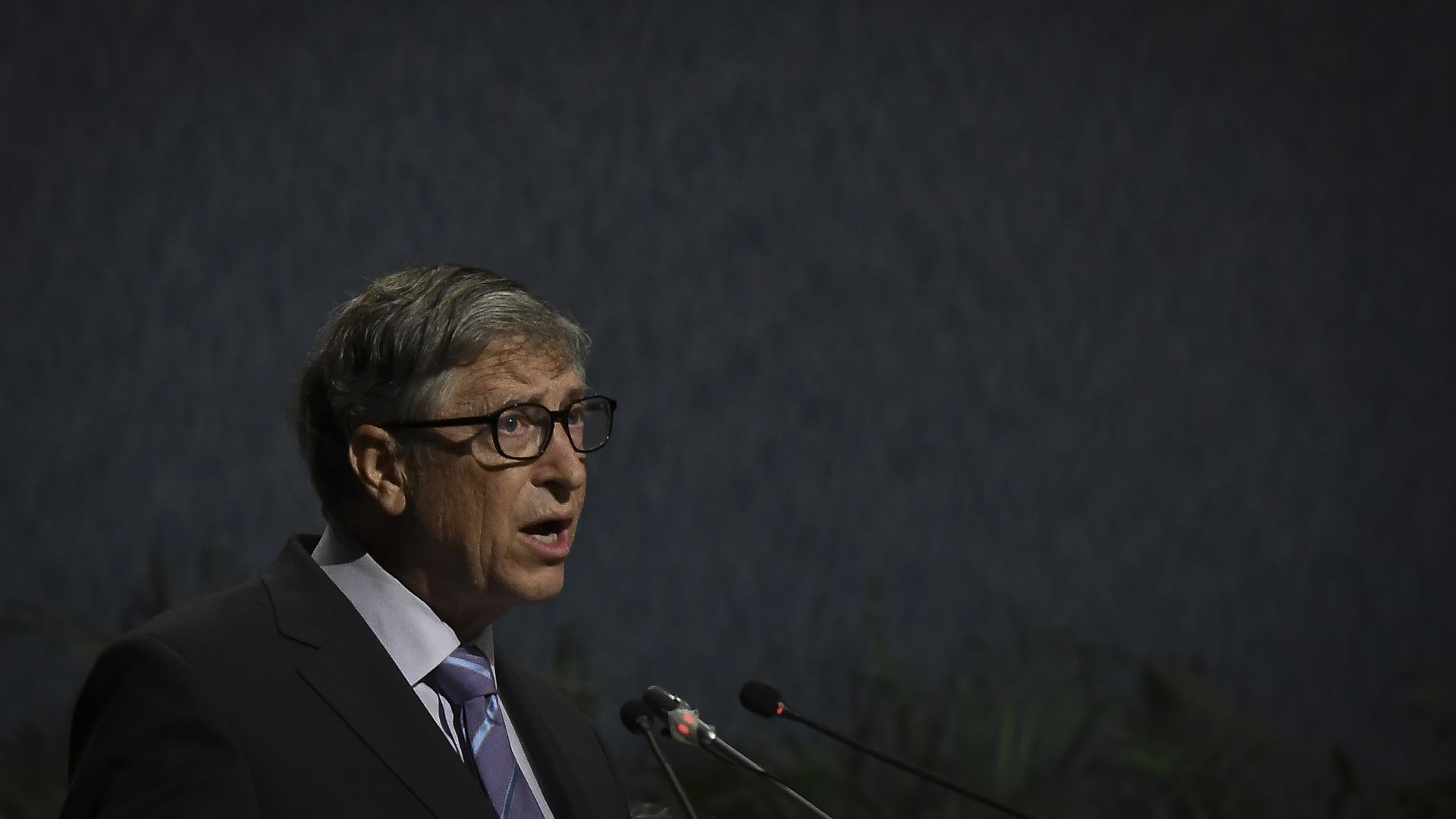 Bill Gates speaking at the 8th International Conference on Agriculture Statistics in India in 2019.