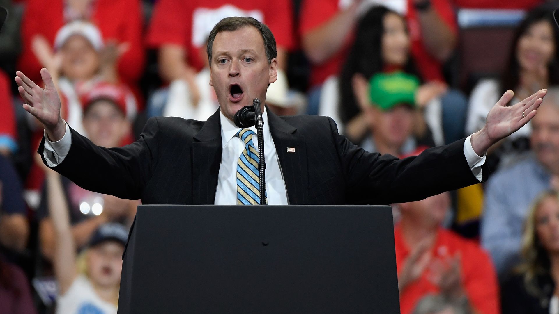 Minnesota governor candidate Jeff Johnson speaks at a Trump rally