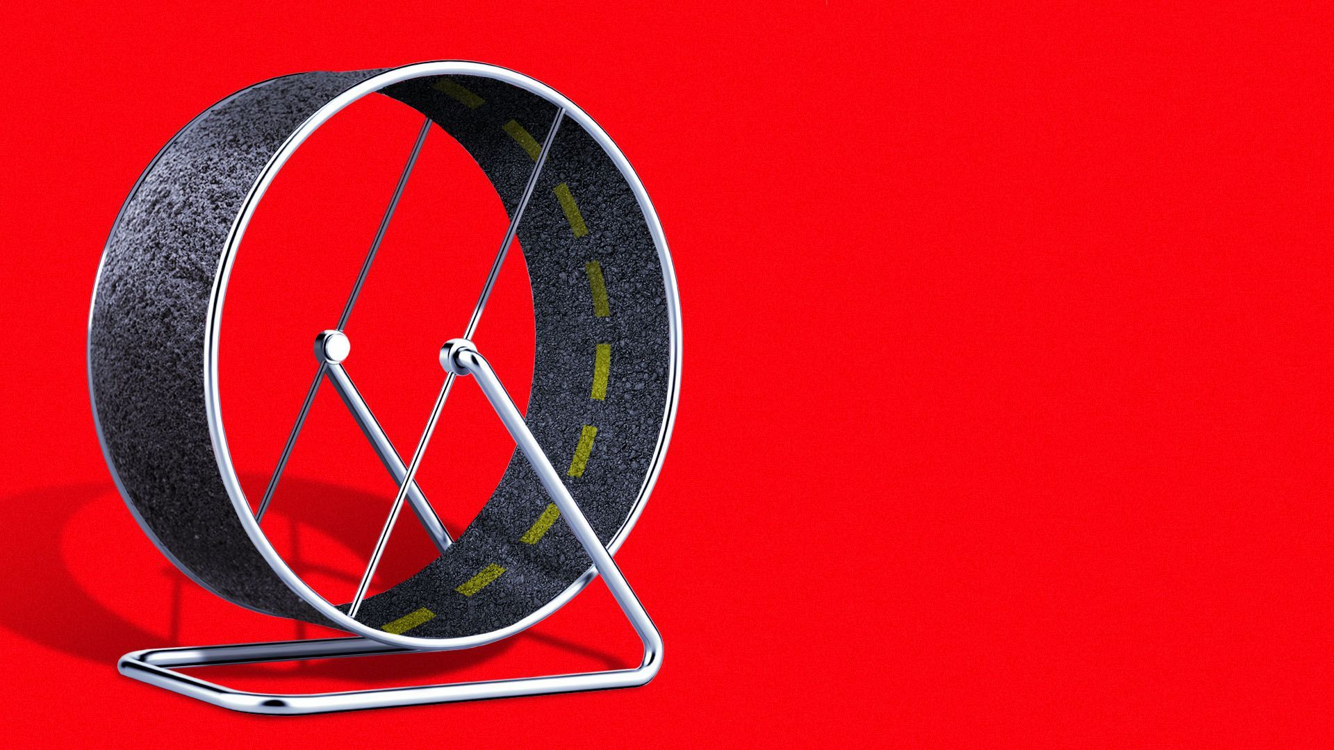 Illustration of a hamster wheel with a road on it