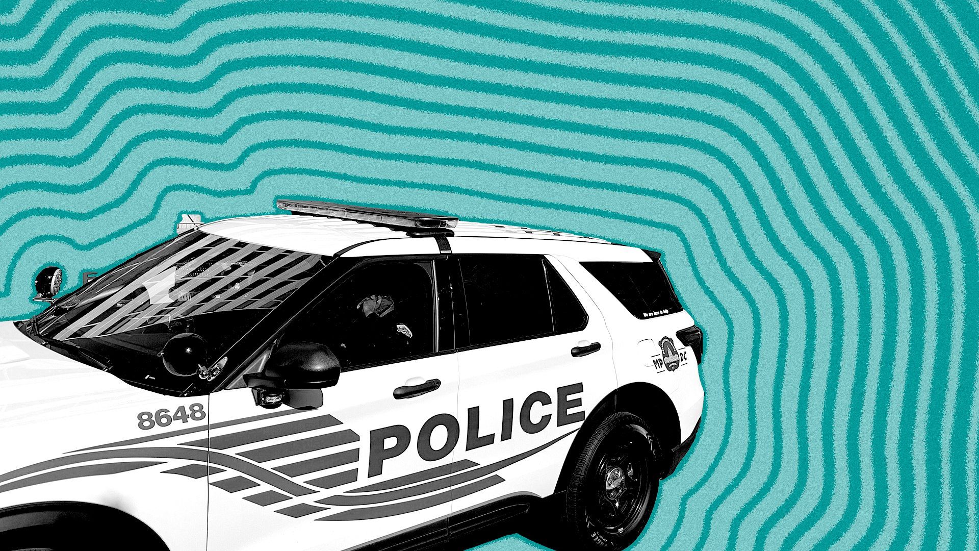 Photo illustration of a Metropolitan Police cruiser with lines radiating from it.