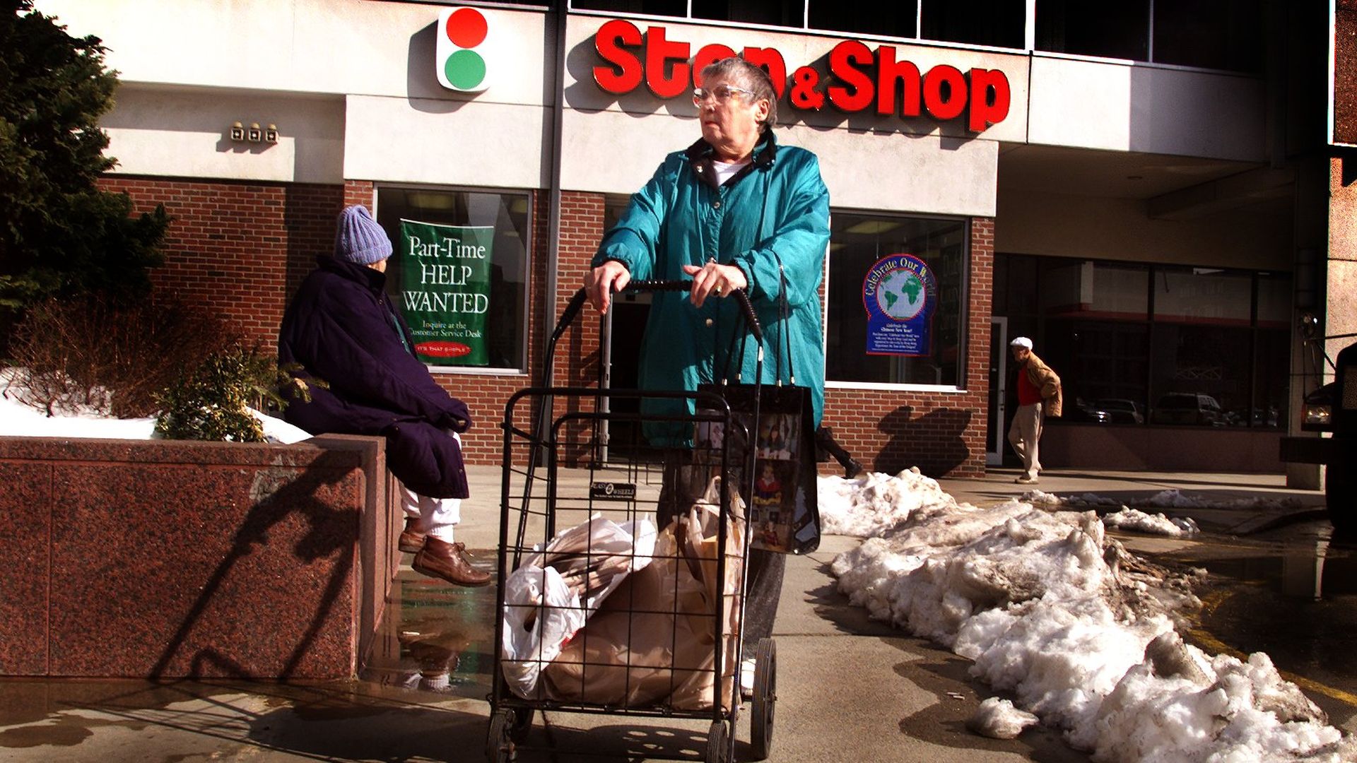 Woman in front of Stop&Shop