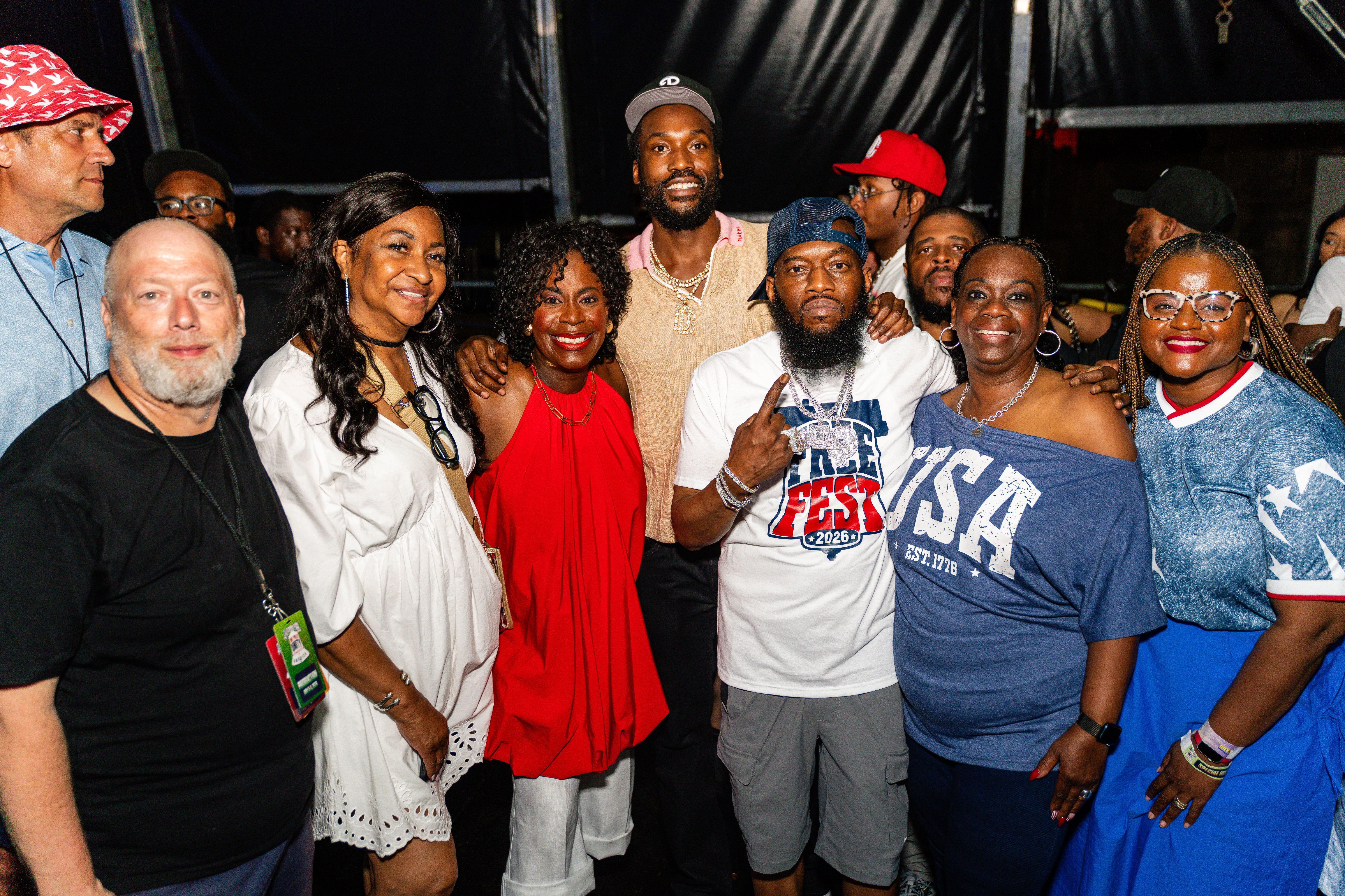 Left to right: ESM Productions co-owner Scott Mirkin, standing with several people, including Mayor Cherelle Parker, and rapper Meek Mill.