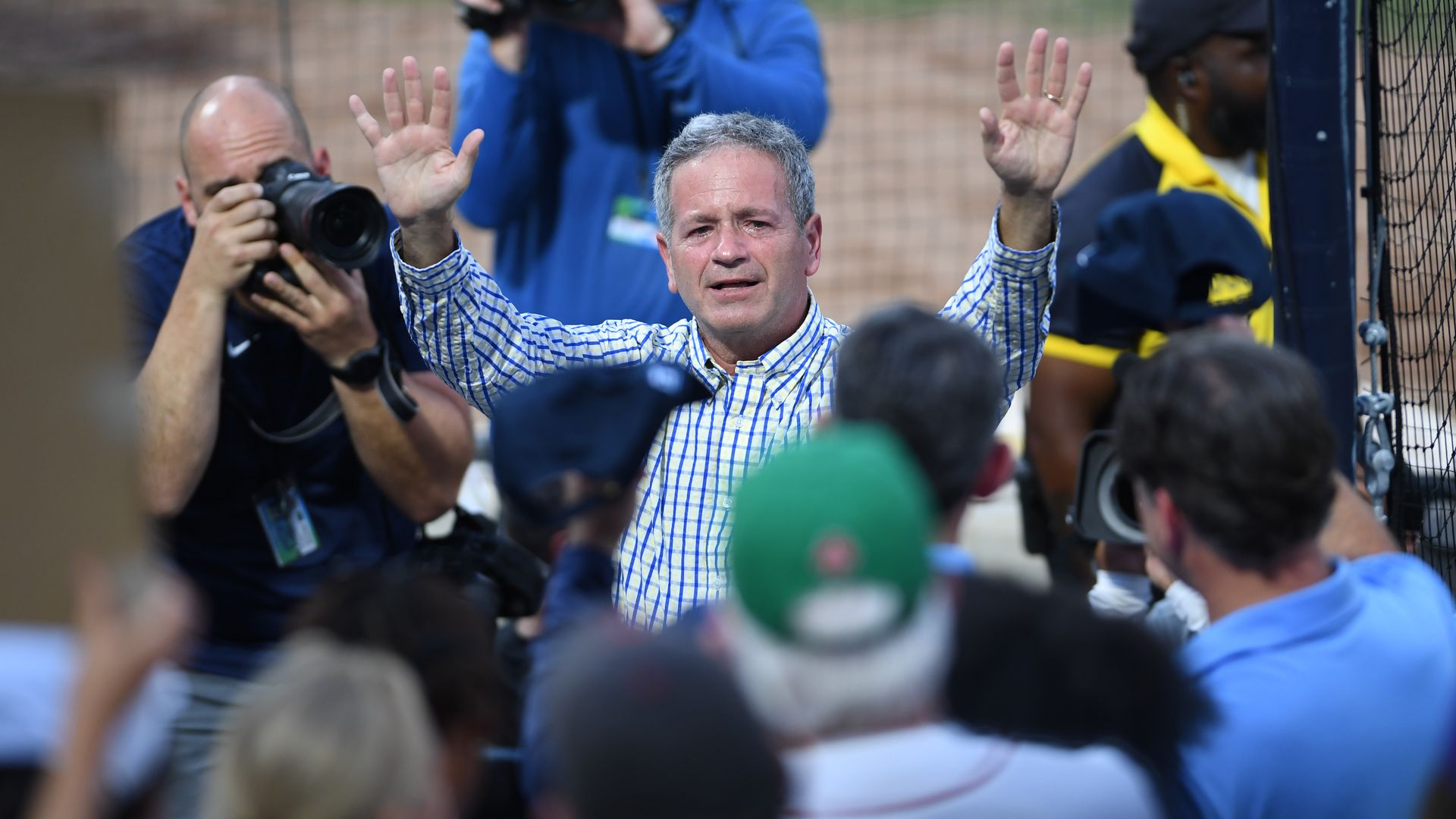 Stu Sternberg, owner of the Tampa Bay Rays, is honoured by the team during a game against the Boston Red Sox at Steinbrenner Field.