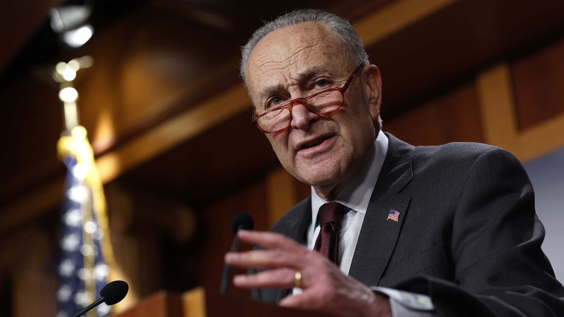 Senate Majority Leader Chuck Schumer speaking in the Capitol in December 2022.