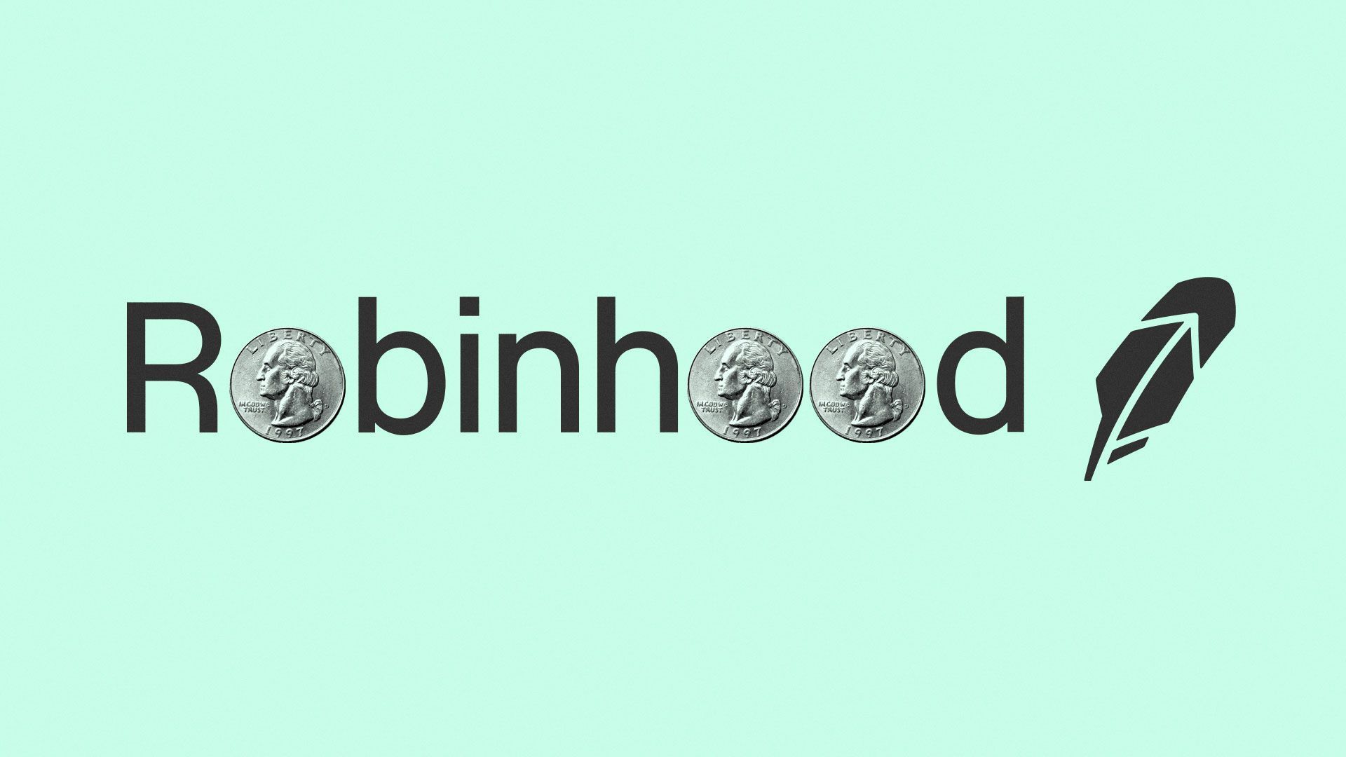 Illustration of the Robinhood logo with quarters replacing the O’s