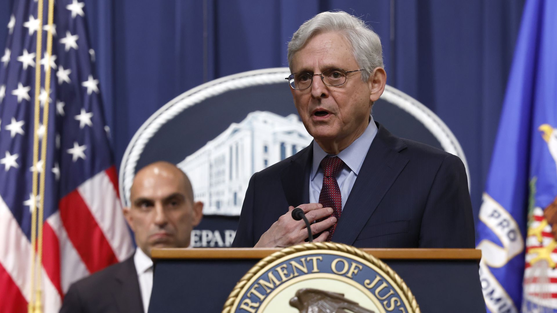 U.S. Attorney General Merrick Garland speaking on Nov. 21.