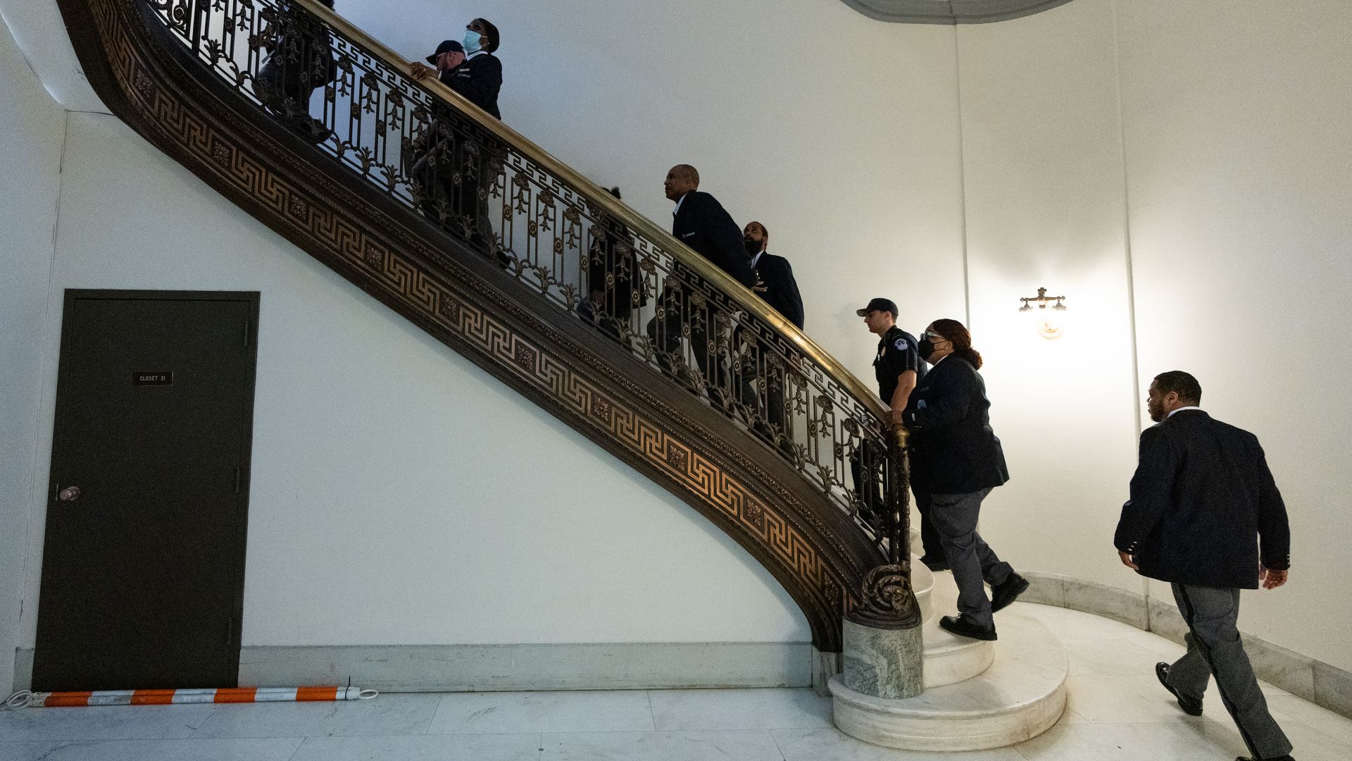 Contract security officers are seen getting a tour of the Russell Senate Office Building.