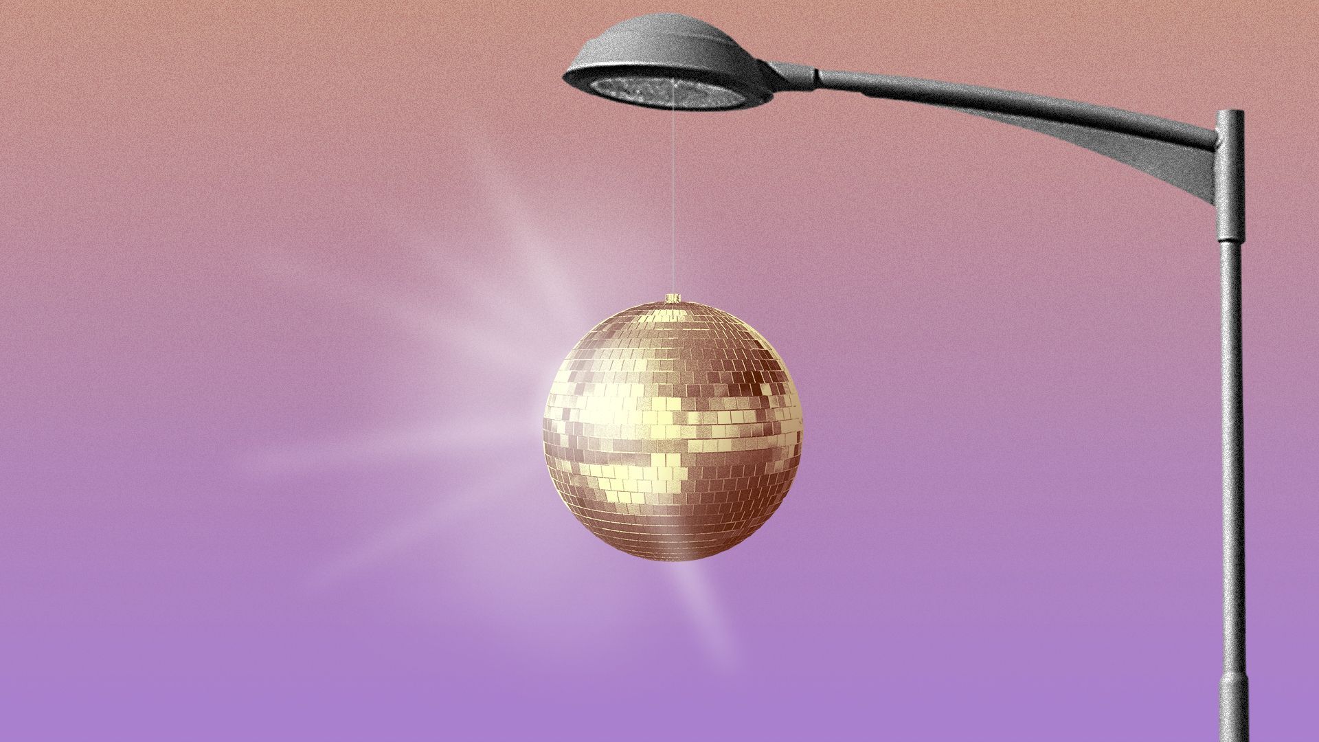 Illustration of a disco ball on a street lamp.