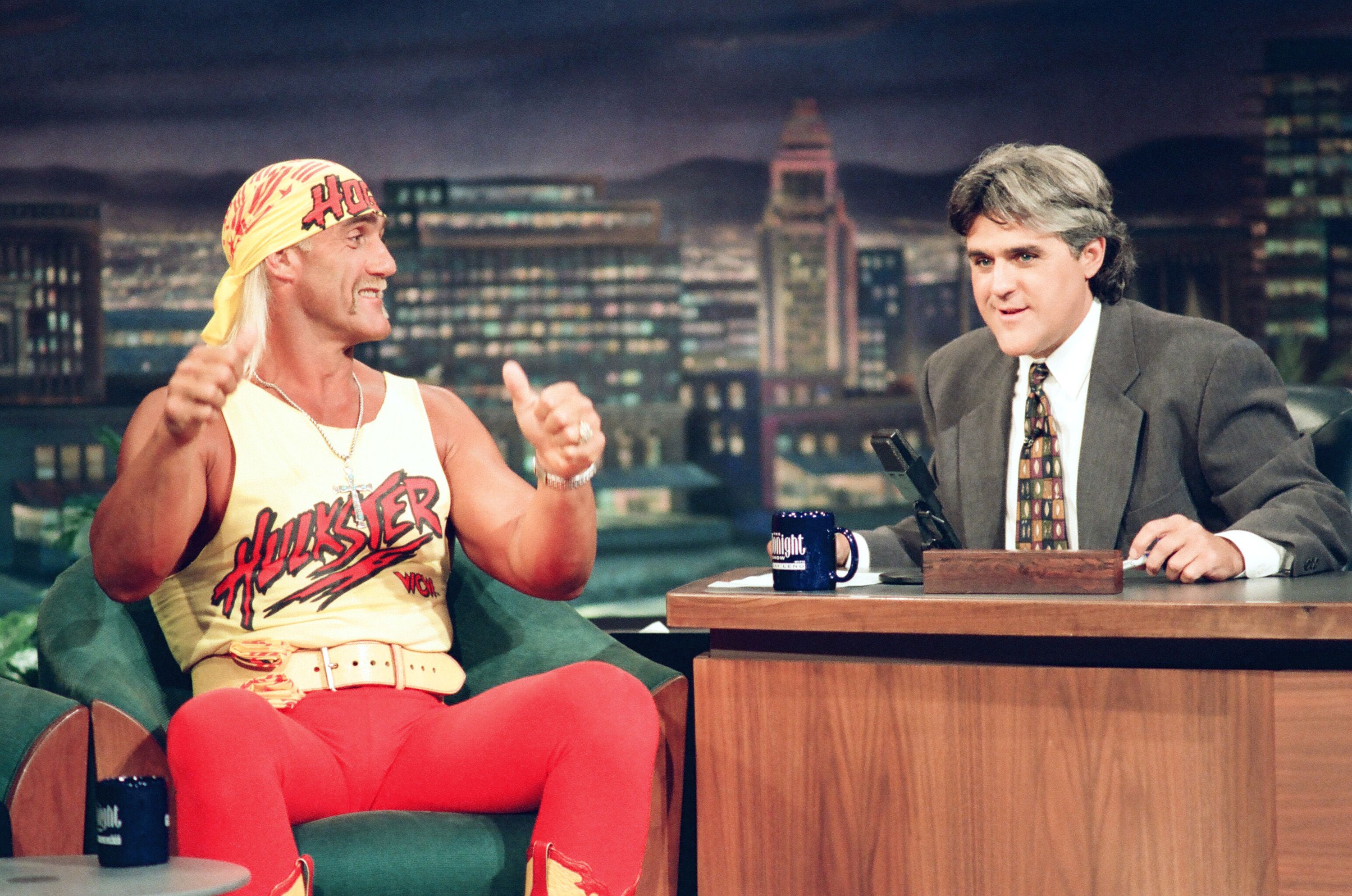 Wrestler Hulk Hogan during an interview with Tonight Show host Jay Leno on July 12, 1994.
