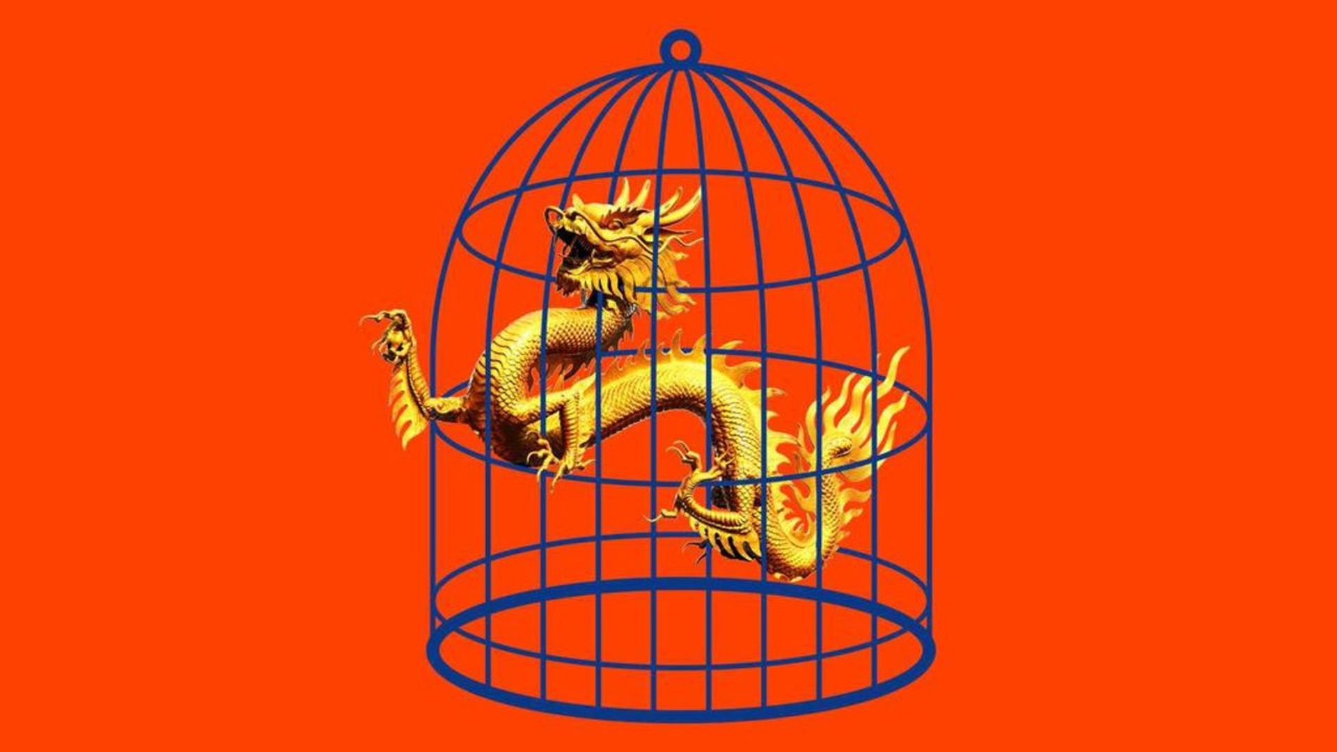 Illustration of a chinese dragon in a bird cage