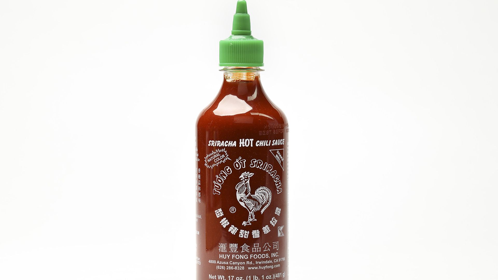 Bottle of Huy Fong Foods sriracha sauce