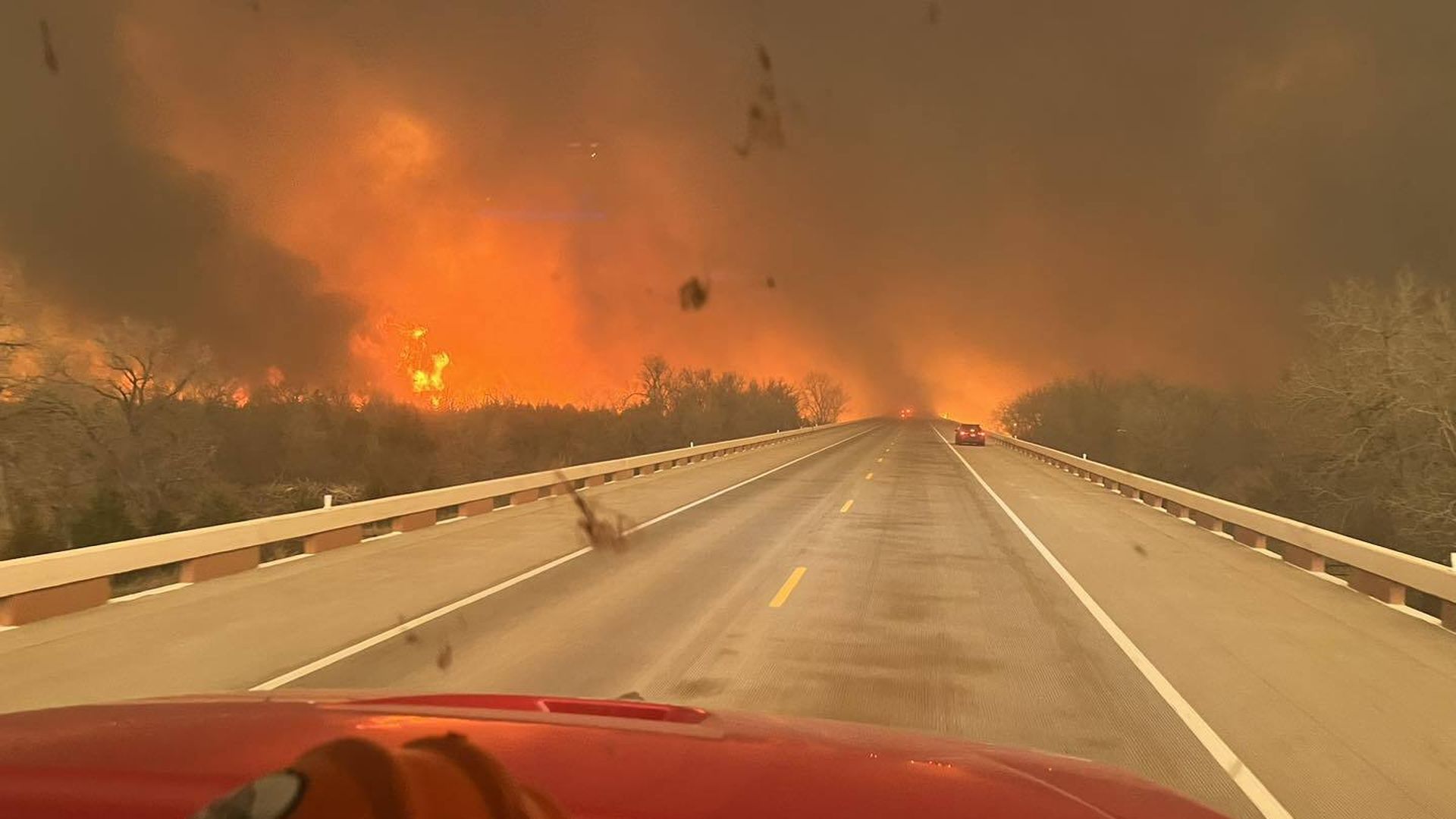 A view of the Smokehouse Creek Fire from a fire truck in Texas Panhandle in February 2024.