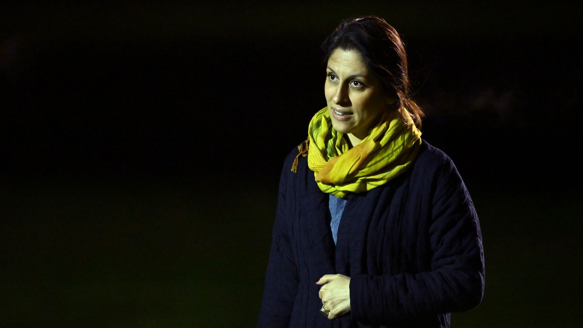 Nazanin Zaghari-Ratcliffe, who was freed from Iran, gestures after landing at RAF Brize Norton on March 17, 2022 in Brize Norton, England.